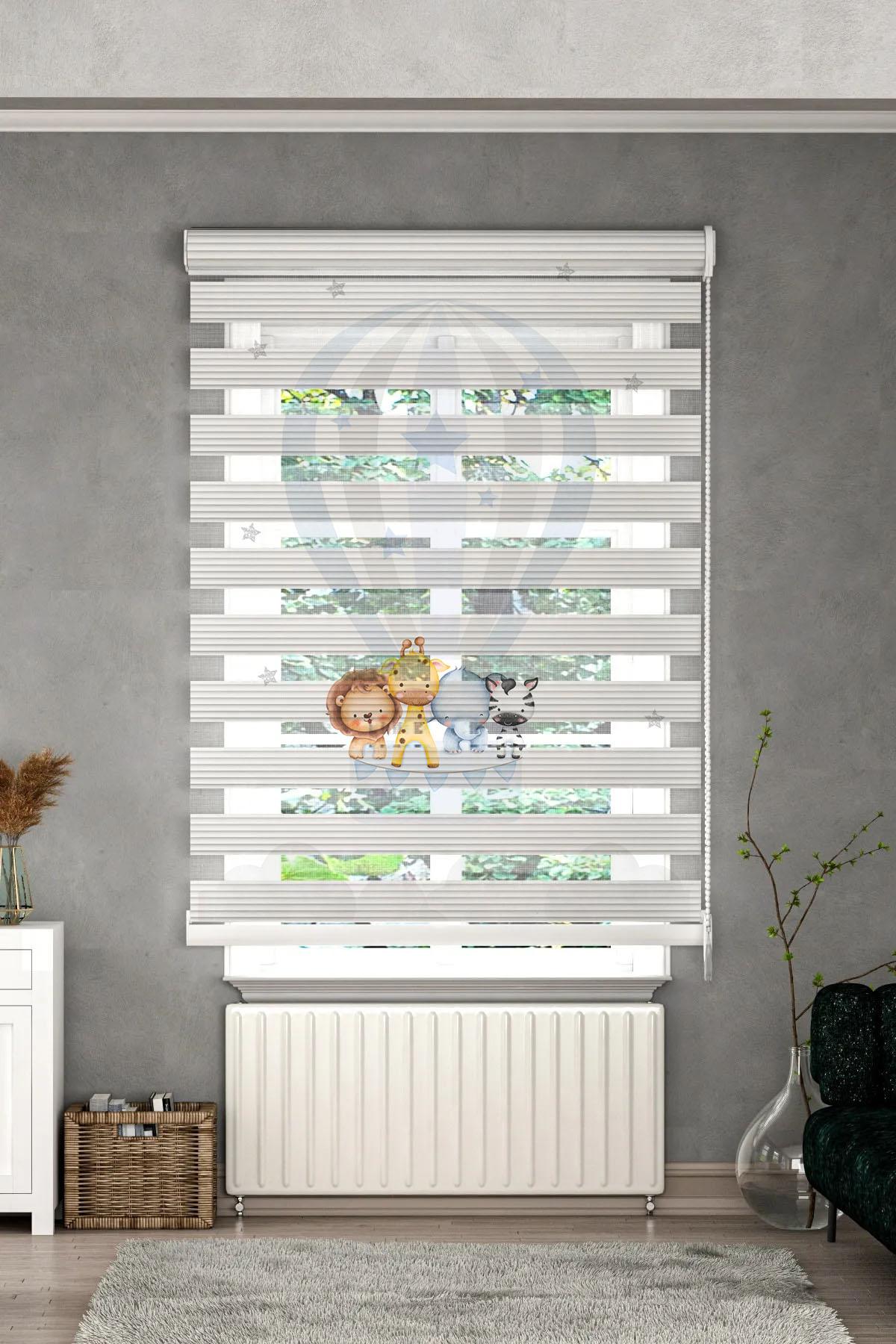 Minibabyrooms Uçan Balon ve Hayvanlar Desenli Zebra Perde