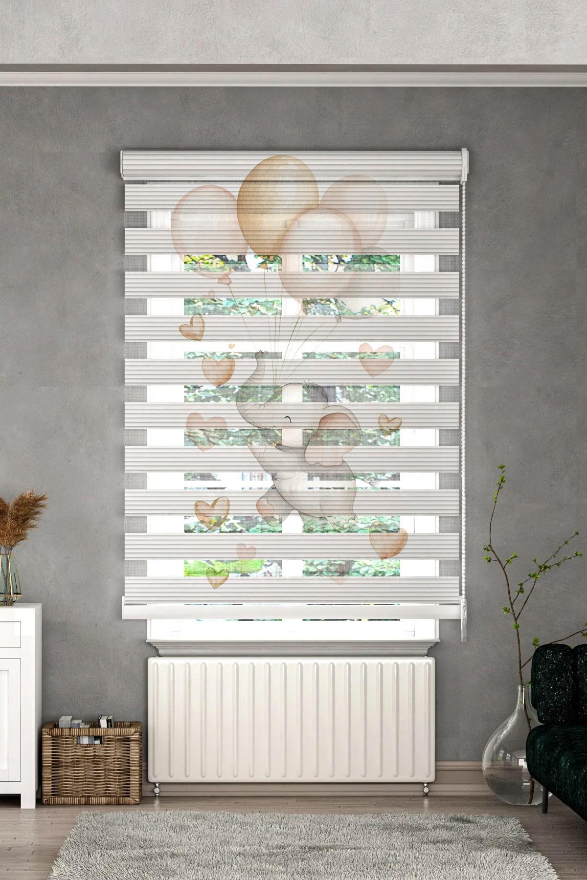 Minibabyrooms Fil ve Balonlar Desenli Zebra Perde