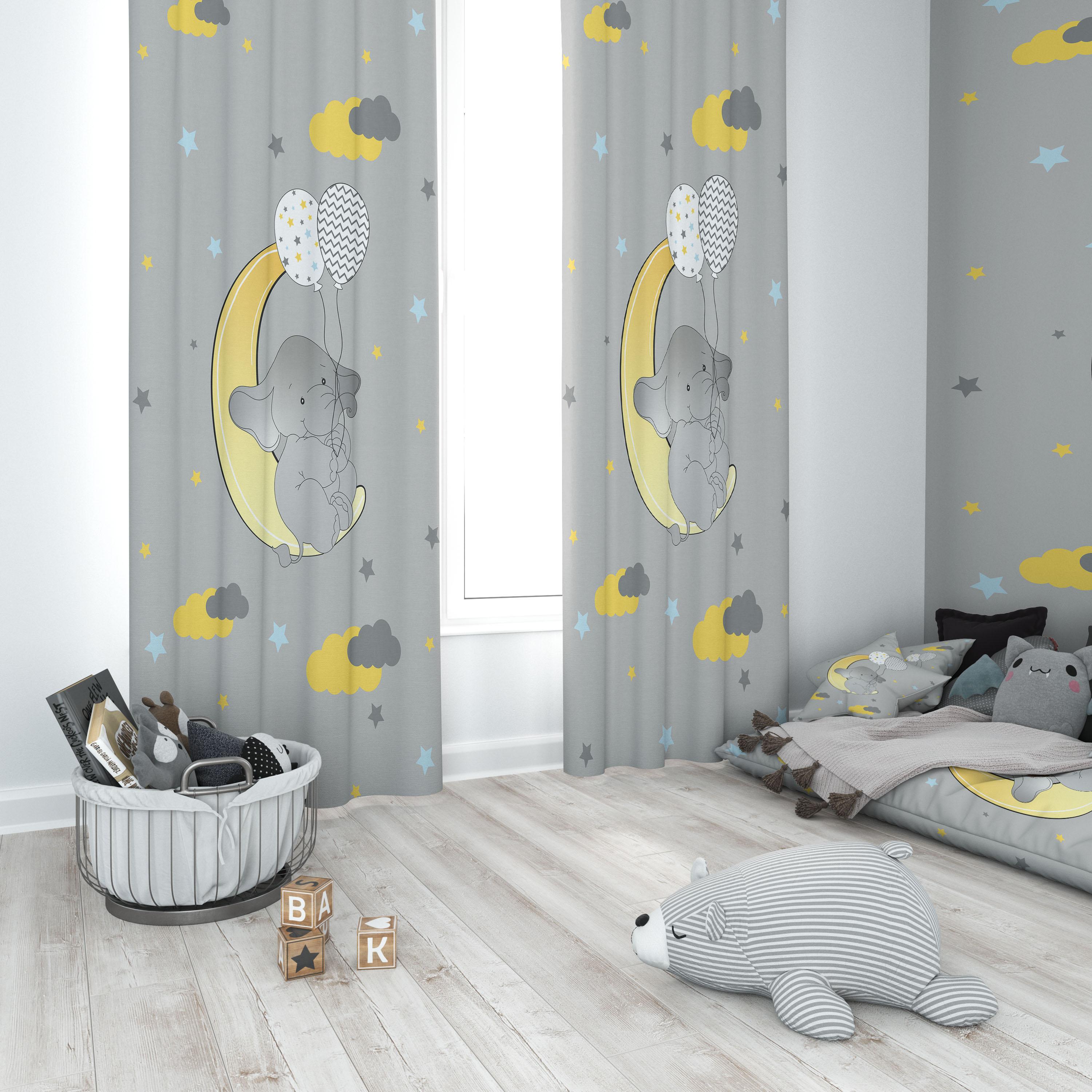Minibabyrooms Ayda Fil ve Balonlar Temalı Fon Perde