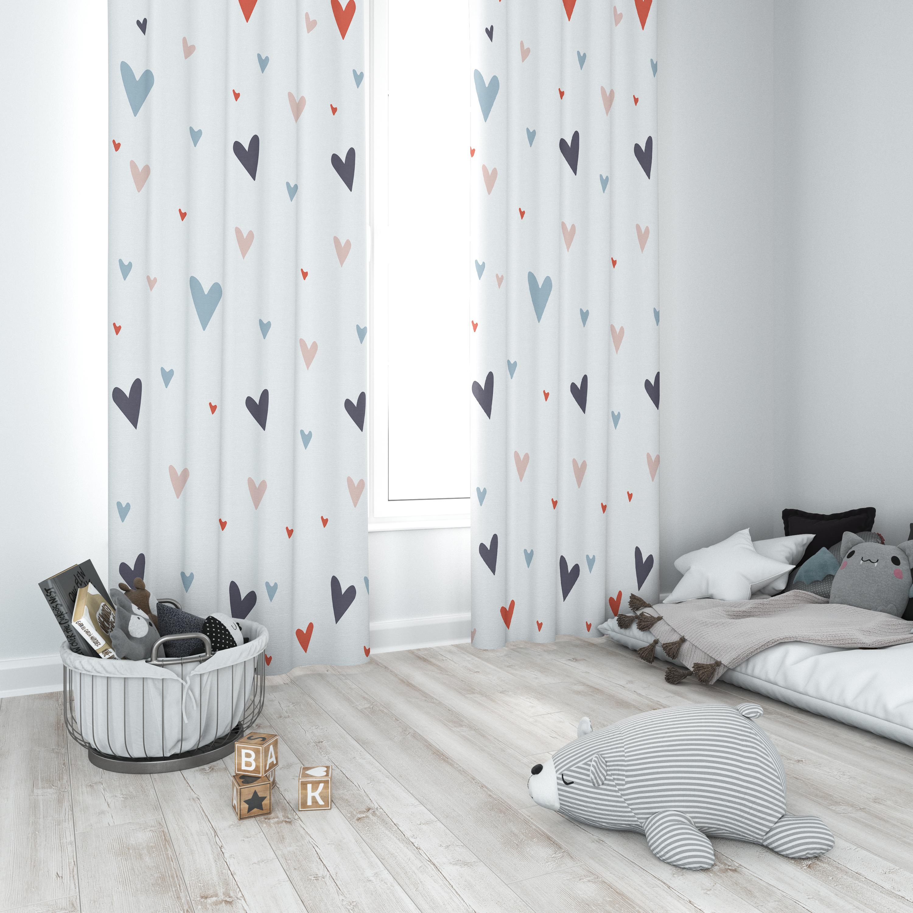 Minibabyrooms Seksek ve Renkli Kalplar Temalı Fon Perde