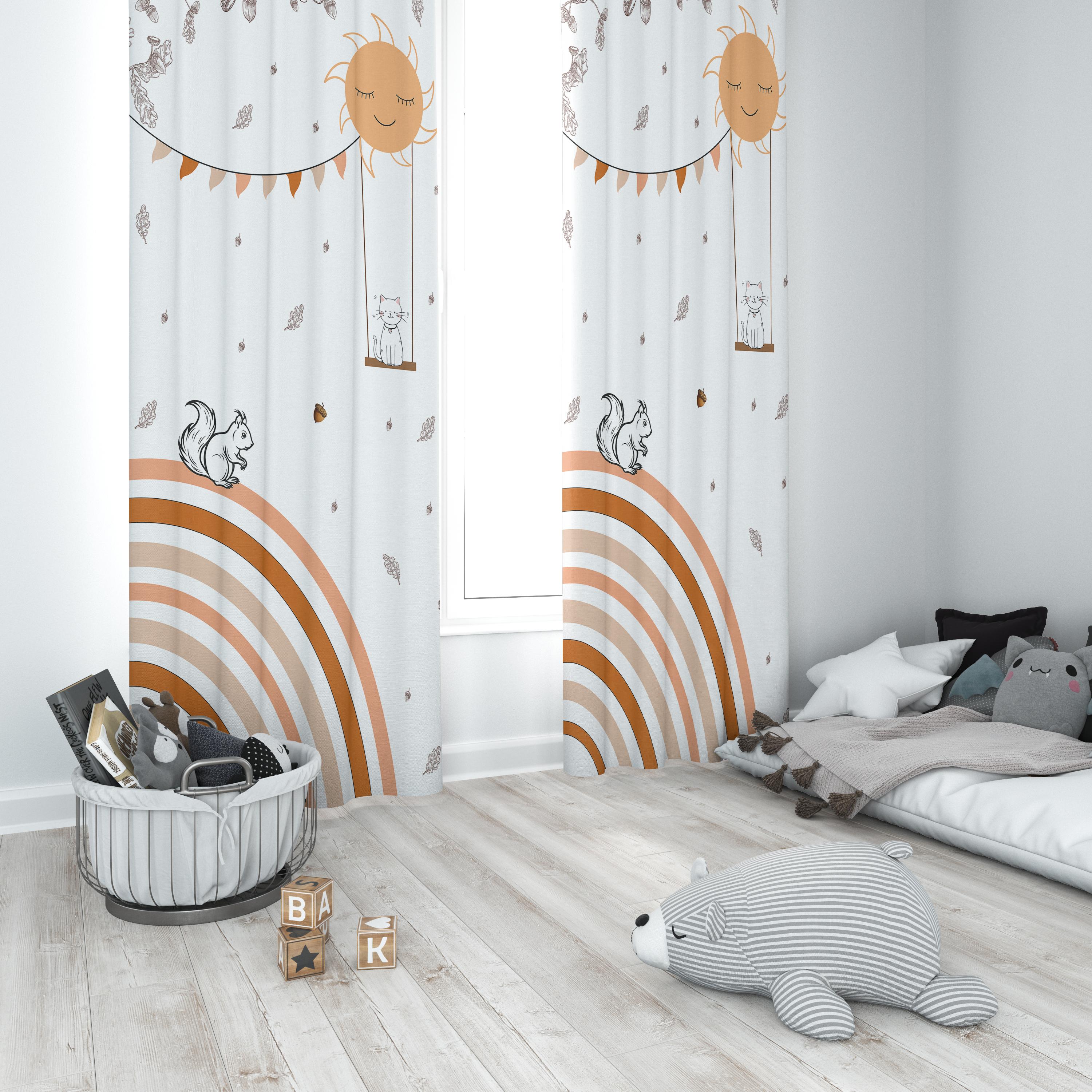 Minibabyrooms Tavşan ve Salıncakta Kedi Temalı Fon Perde