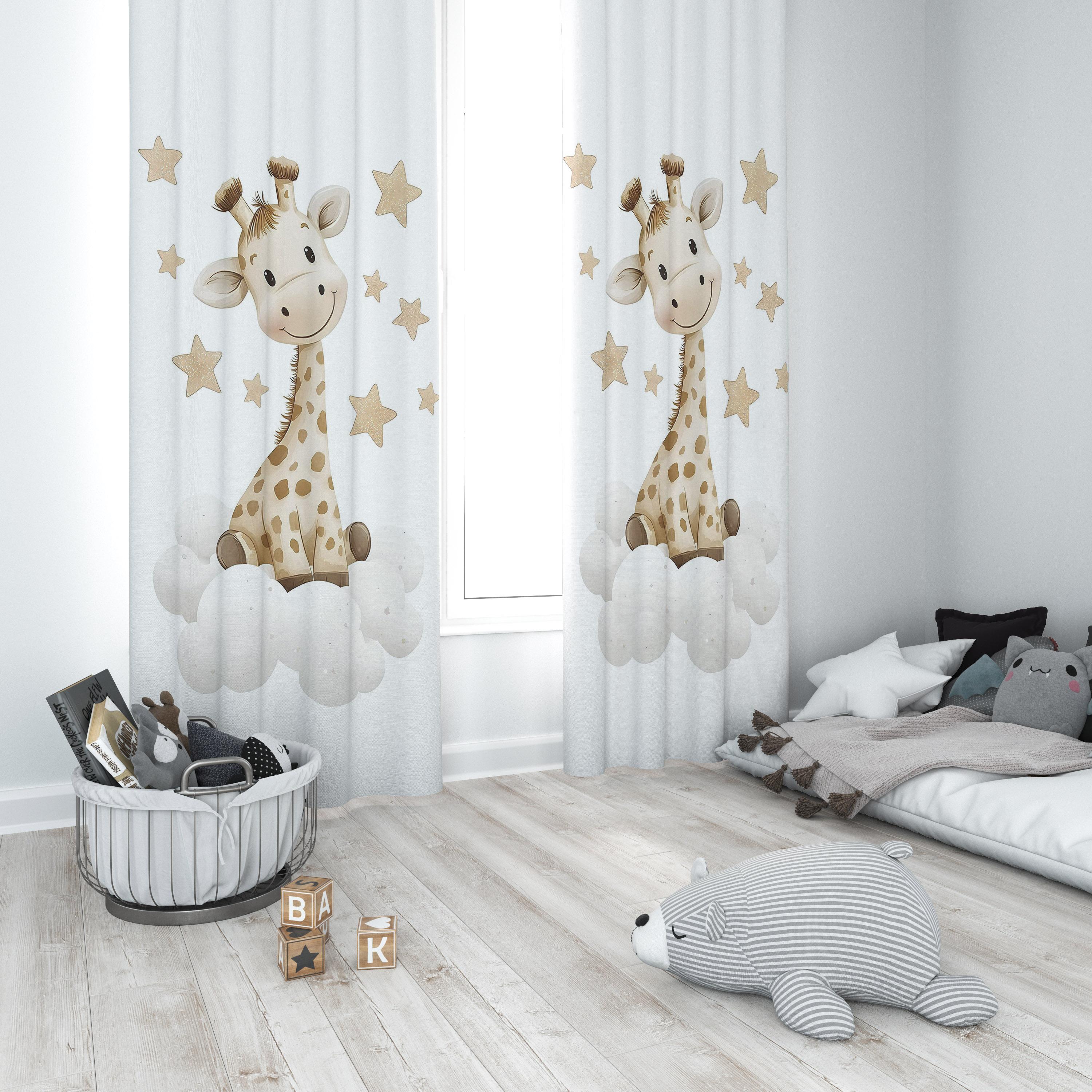 Minibabyrooms Sevimli Zürafa Temalı Fon Perde