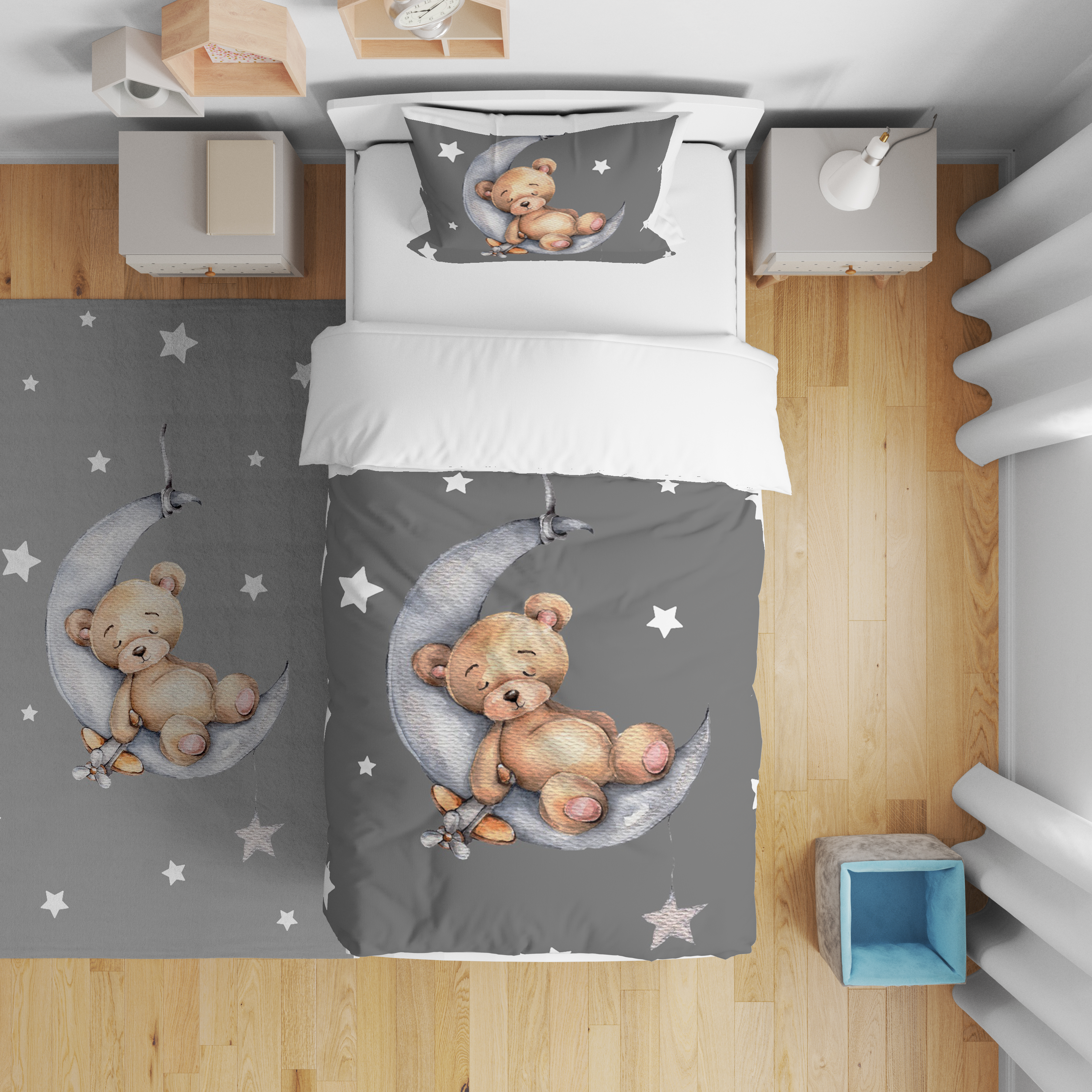 Minibabyrooms Ayda Uyuyan Ayıcık Desenli Nevresim Takımı
