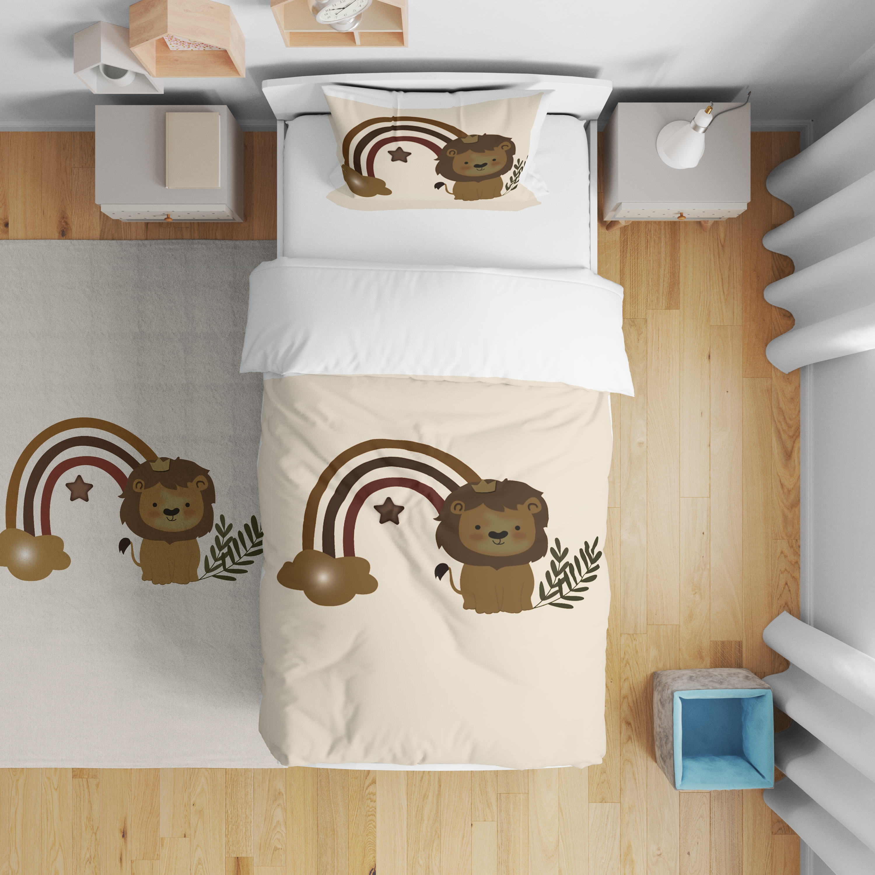 Minibabyrooms Aslan ve Gökkuşağı Desenli Nevresim Takımı