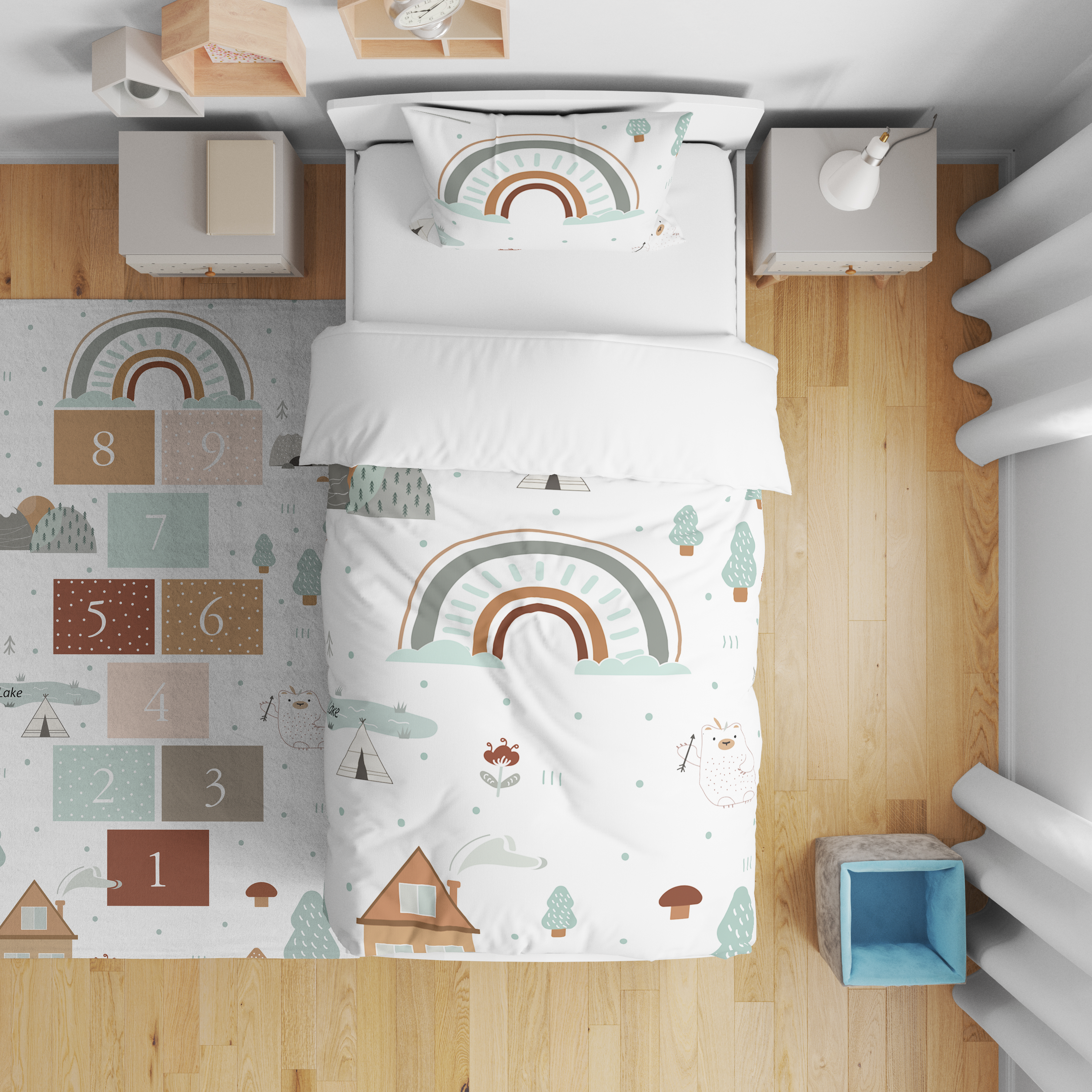 Minibabyrooms Seksek Gökkuşağı Desenli Nevresim Takımı
