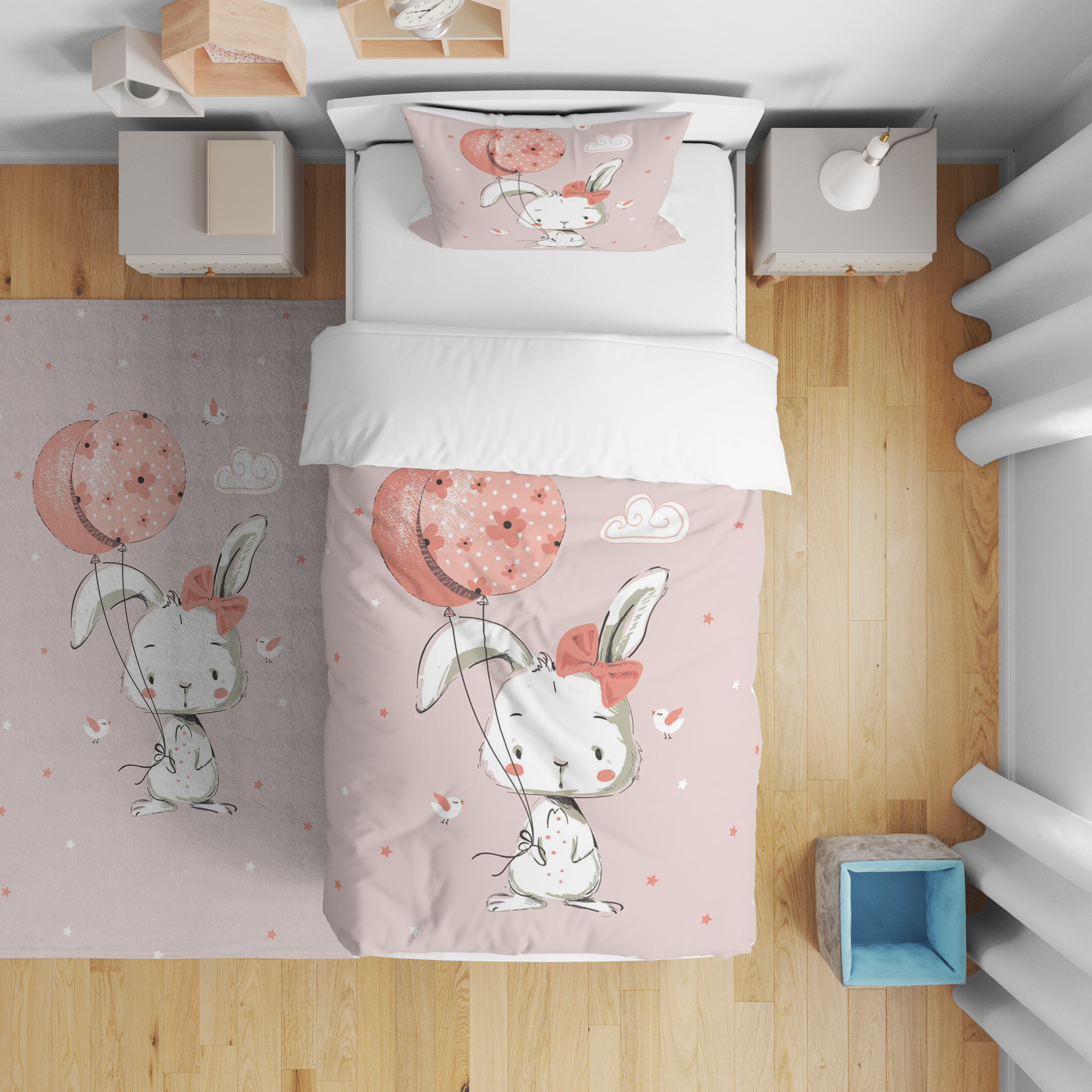 Minibabyrooms Balonlu Tavşan Desenli Nevresim Takımı
