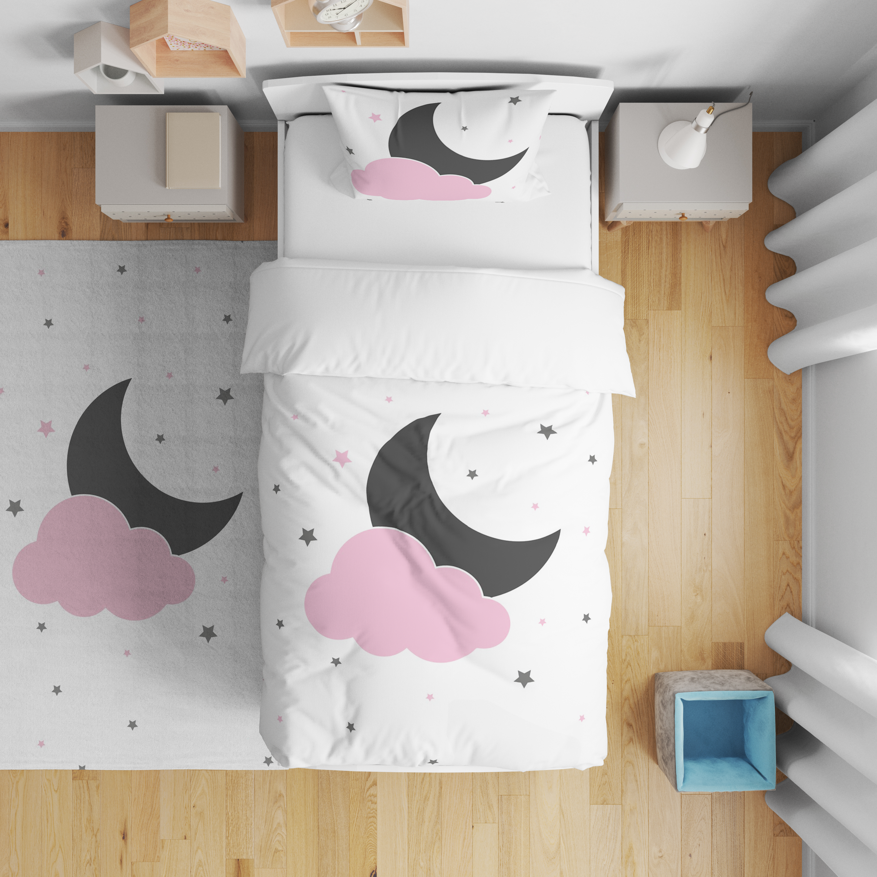 Minibabyrooms Ay Yıldız Bulut Desenli Nevresim Takımı