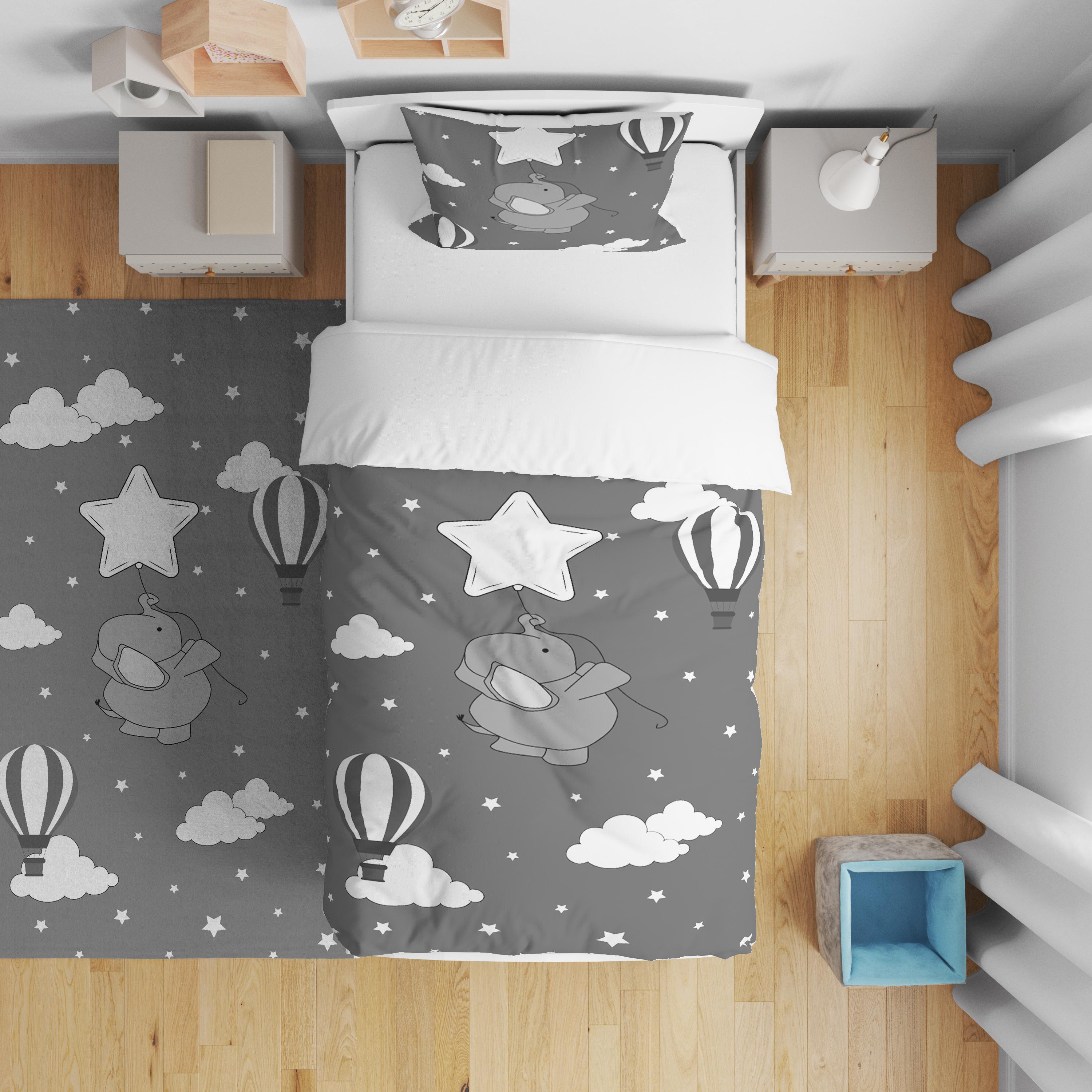 Minibabyrooms Beyaz Yıldızlı Fil Desenli Nevresim Takımı