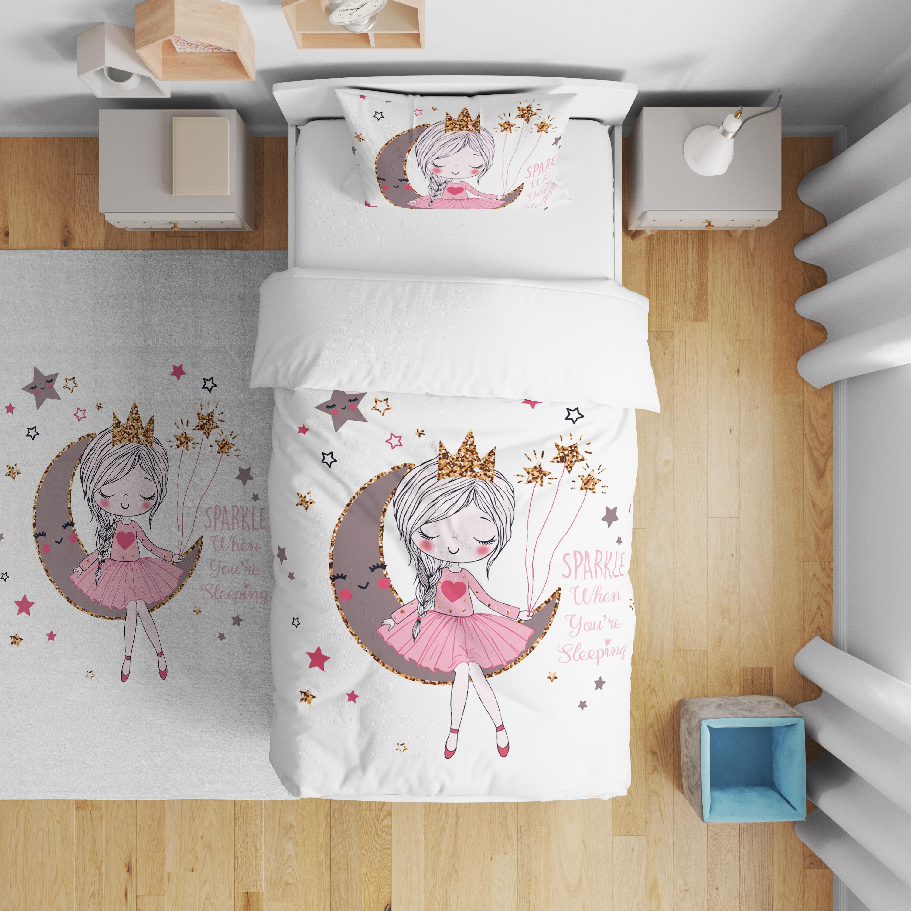 Minibabyrooms  Ayda Oturan Kız Desenli Nevresim Takımı