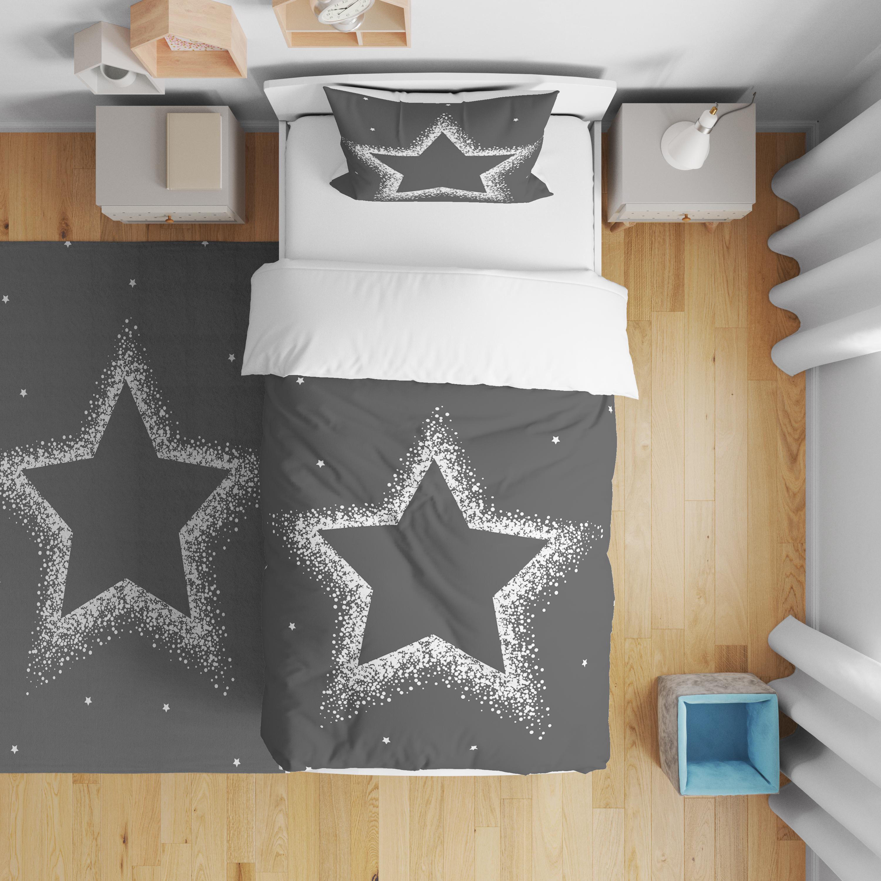 Minibabyrooms  Gri Parlak Yıldız Desenli Nevresim Takımı