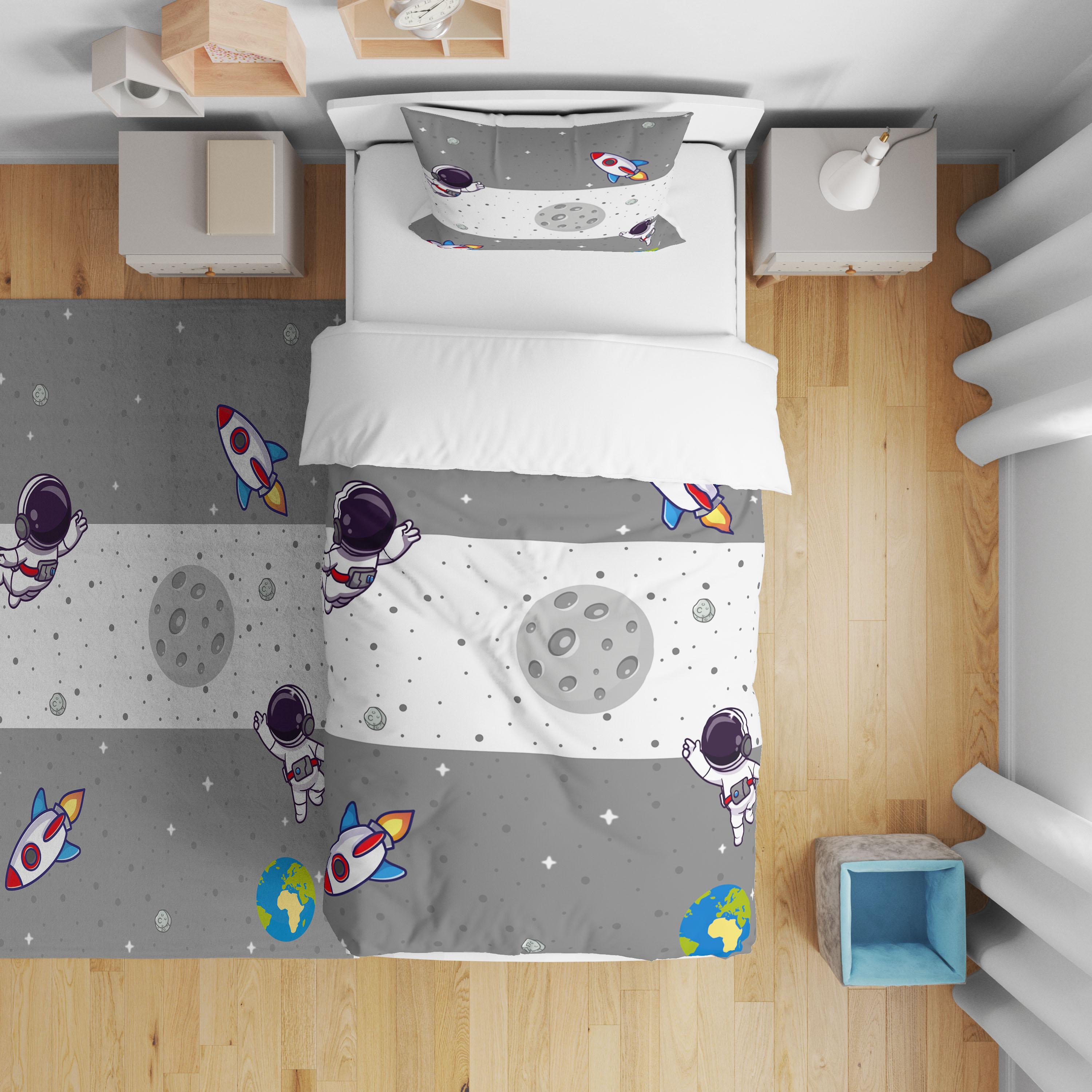 Minibabyrooms  Gri Beyaz Uzay Temalı Nevresim Takımı