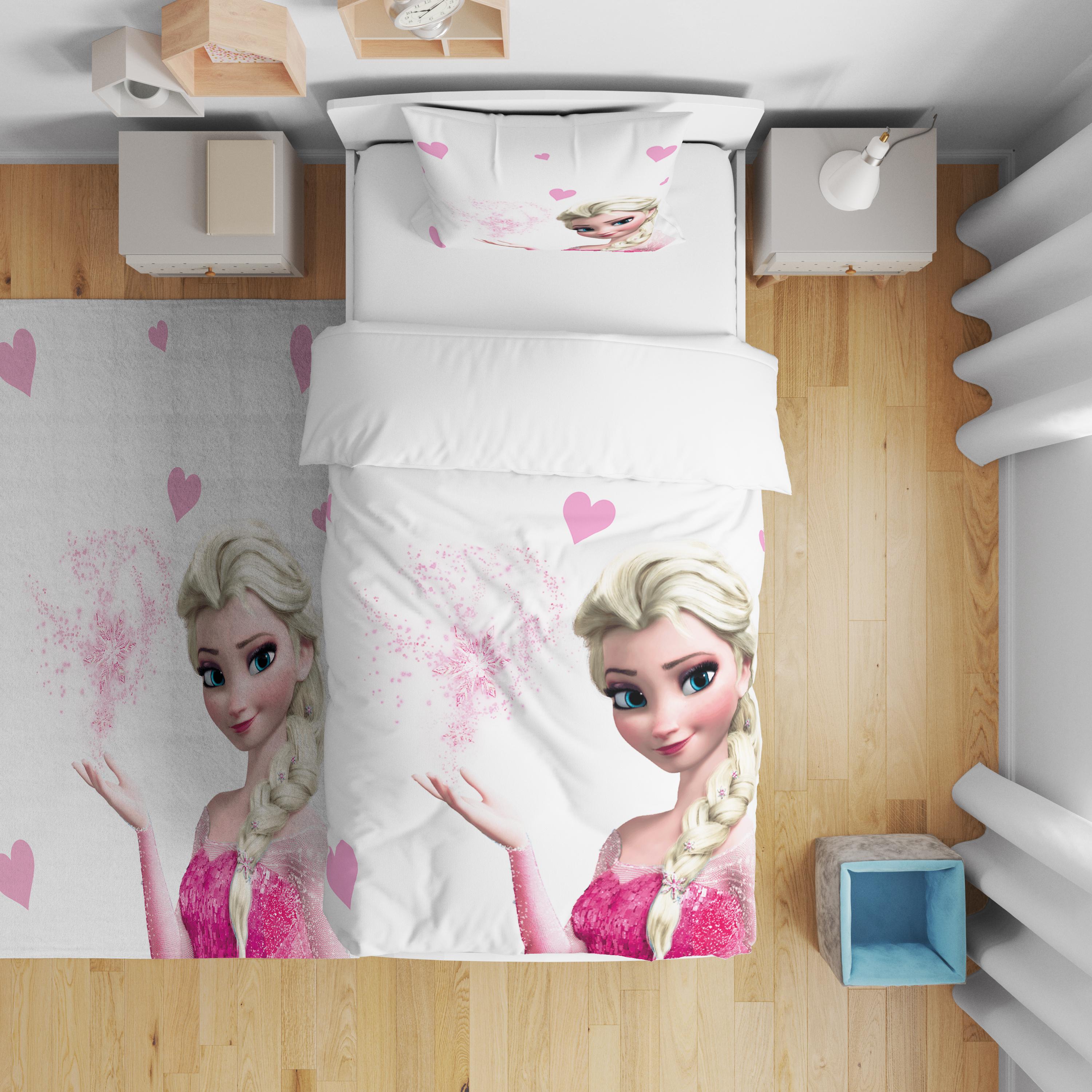 Minibabyrooms  Elsa ve Pembe Kalplar Desenli Nevresim Takımı