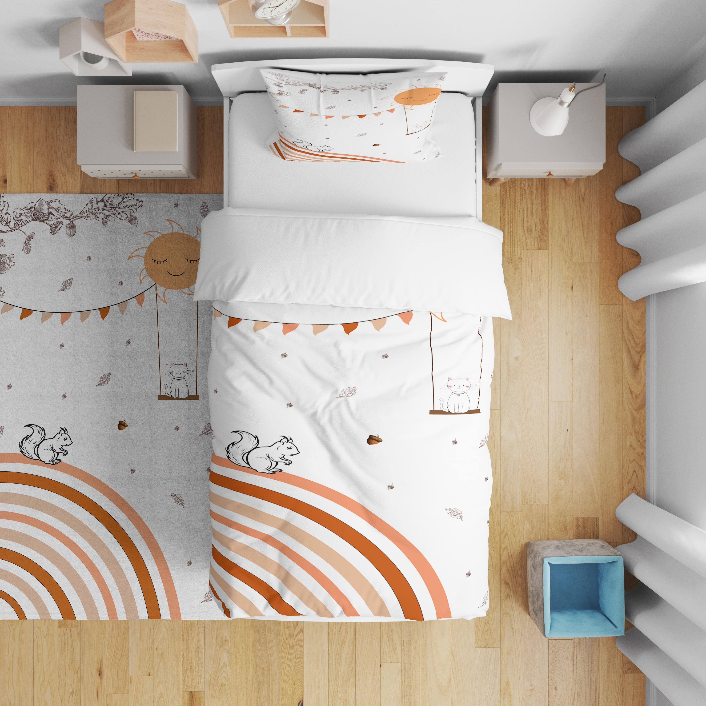 Minibabyrooms  Tavşan ve Salıncakta Kedi Desenli Nevresim Takımı