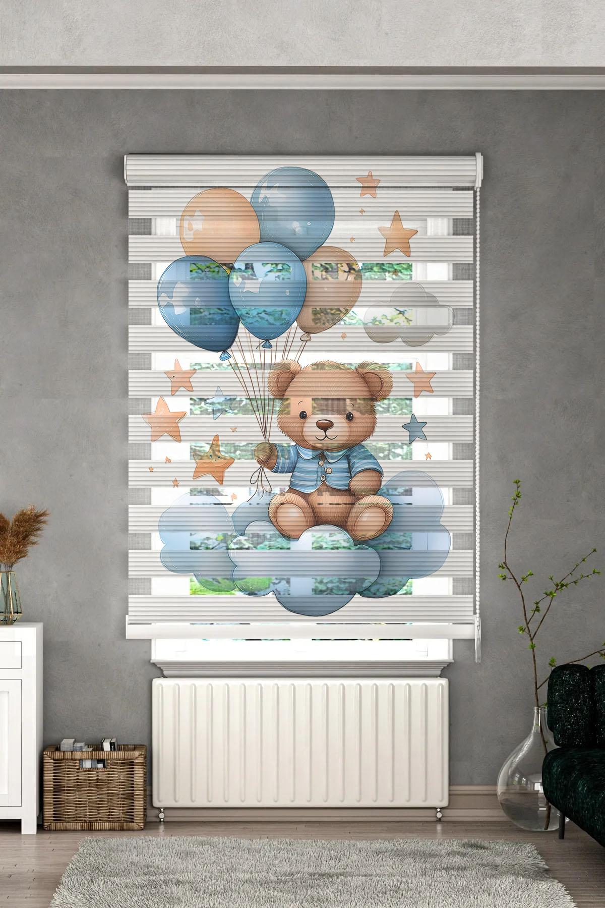 Minibabyrooms Ayıcık ve Balonlar Desenli Zebra Perde