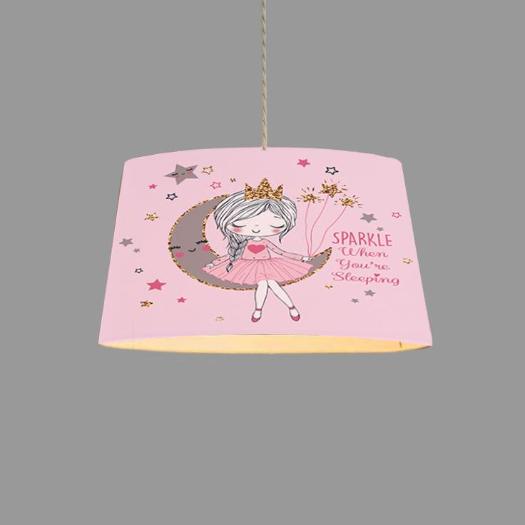 Minibabyroom Ayda Oturan Kız Pembe Zemin Temalı Çocuk Odası Sarkıt Avize