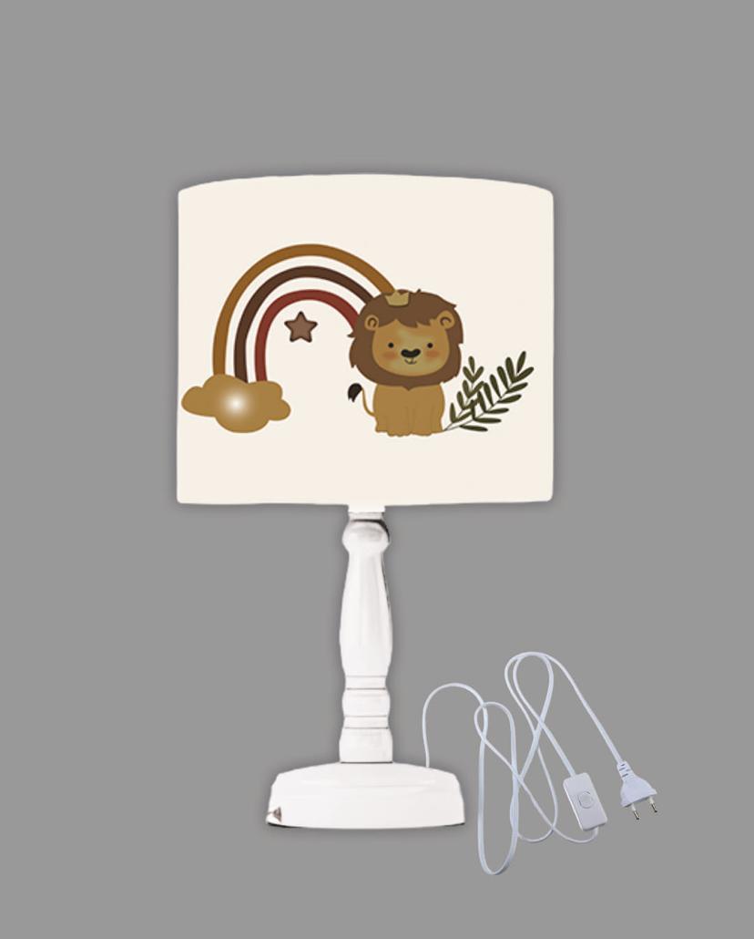 Minibabyrooms Aslan ve Gökkuşağı Desenli Ahşap Oyma Ayak Abajur