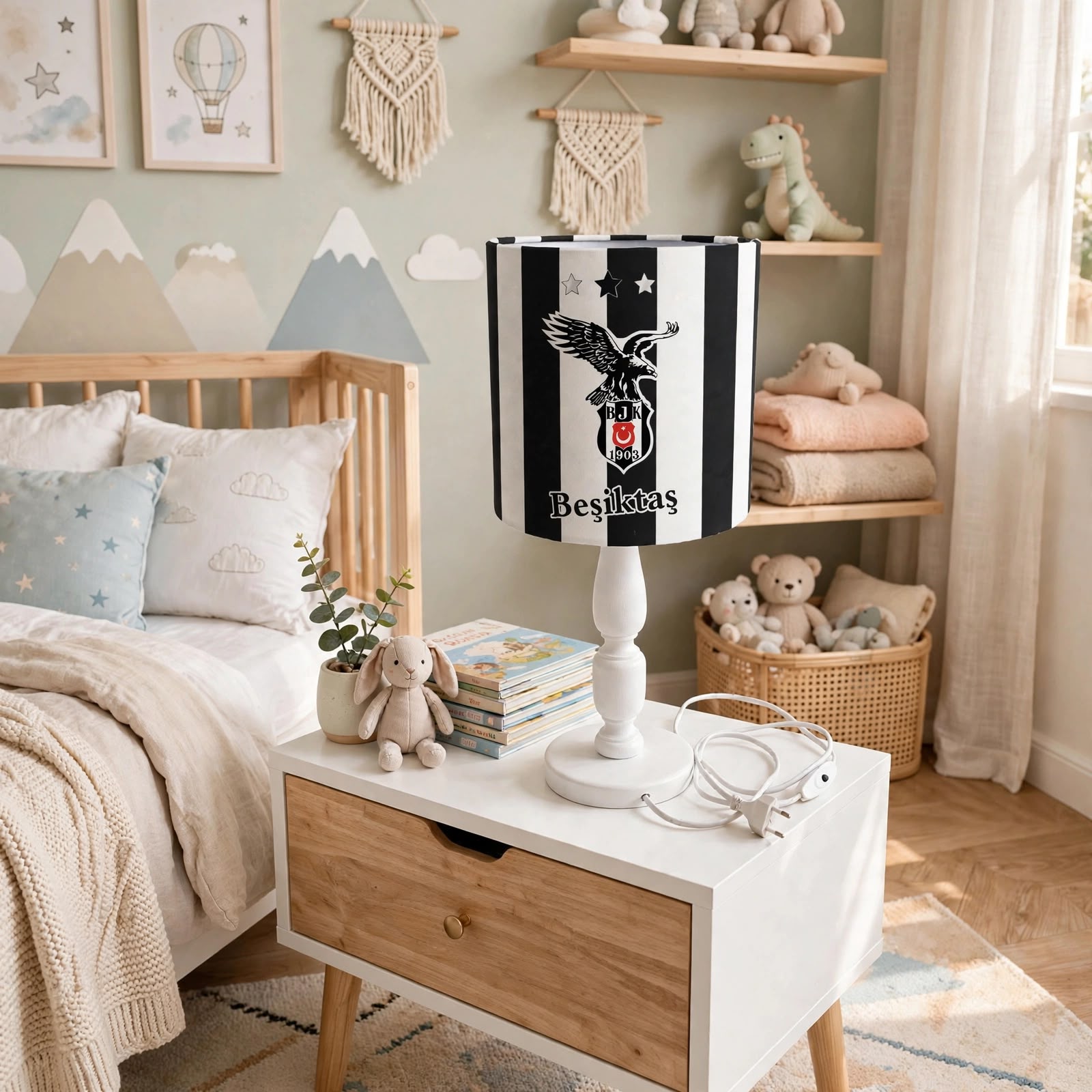 Minibabyrooms Beşiktaş Desenli Ahşap Oyma Ayak Abajur