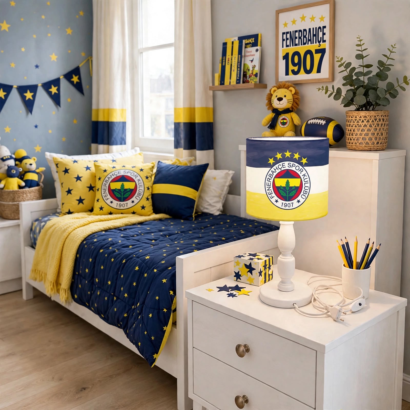Minibabyrooms Fenerbahçe Desenli Ahşap Oyma Ayak Abajur