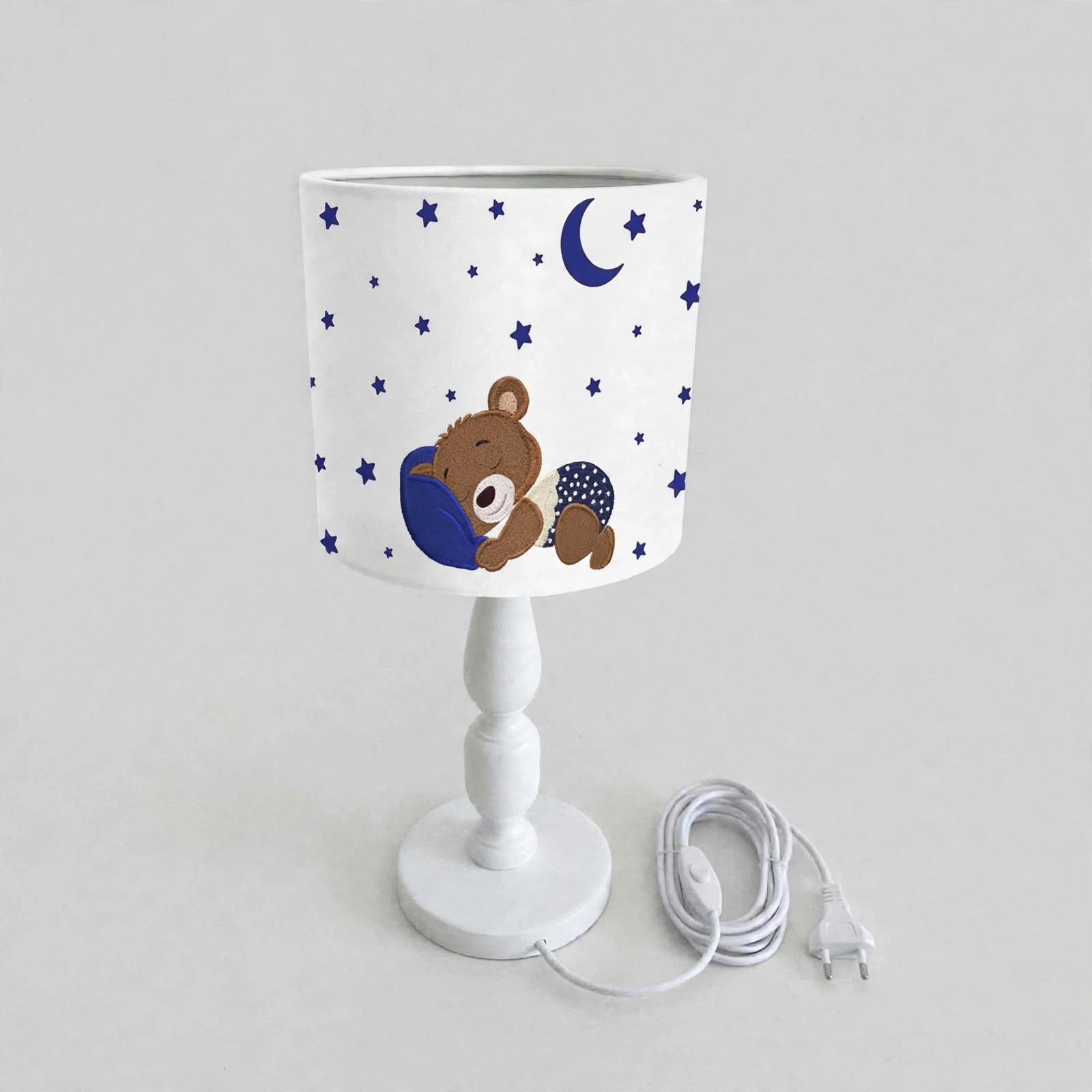 Minibabyrooms Uyuyan Ayıcık Desenli Ahşap Oyma Ayak Abajur