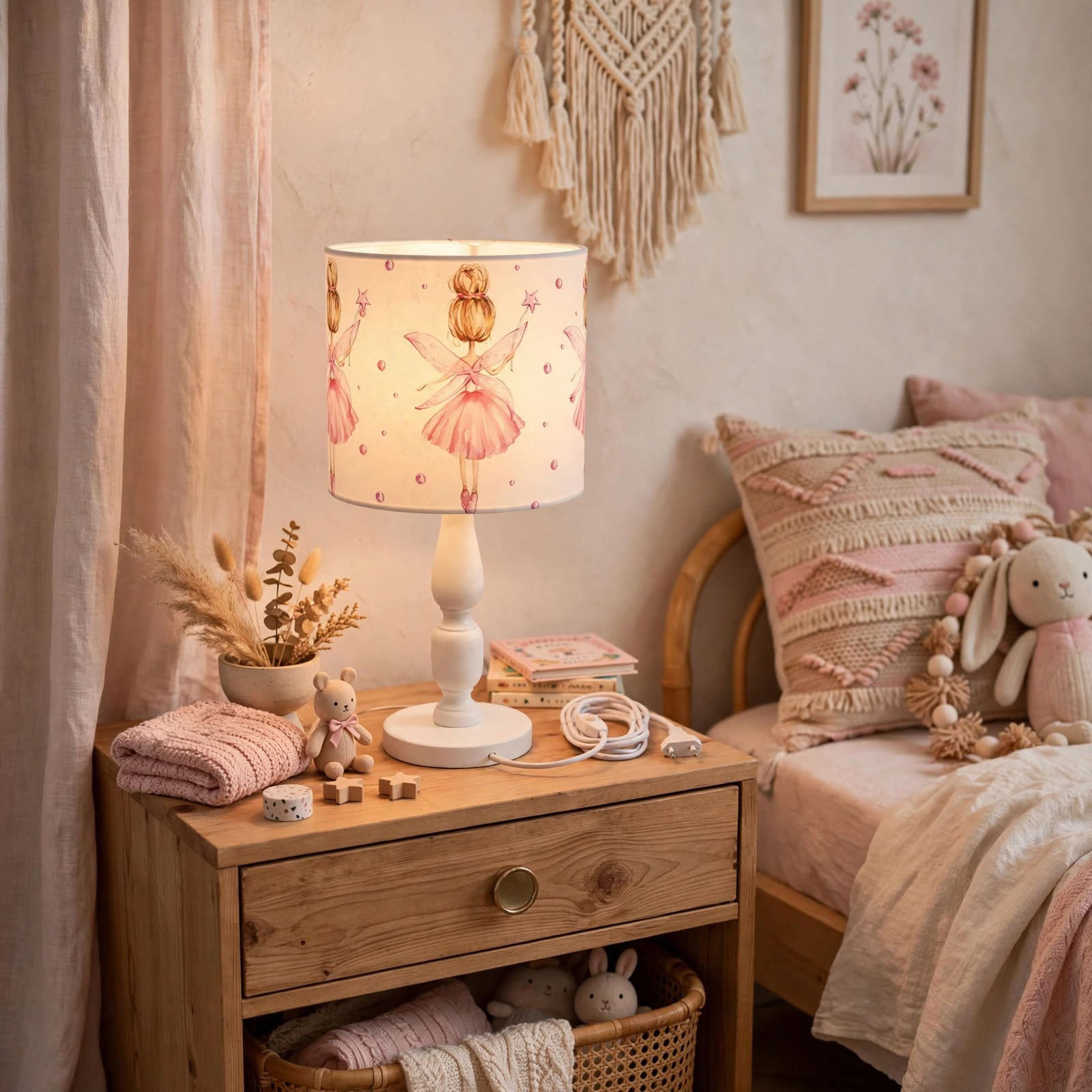 Minibabyrooms Peri Kızı Desenli Ahşap Oyma Ayak Abajur