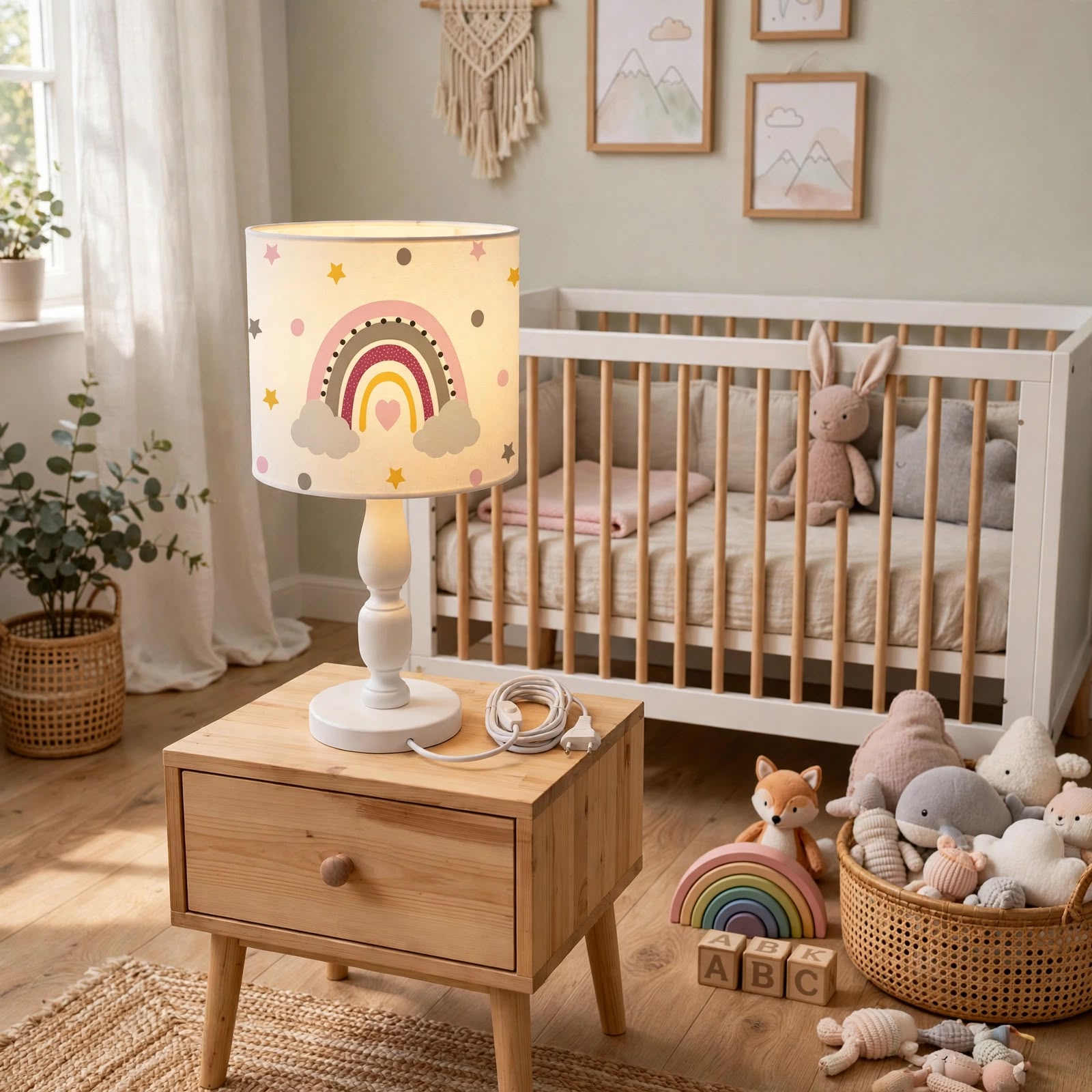 Minibabyrooms Gökkuşağı Desenli Ahşap Oyma Ayak Abajur