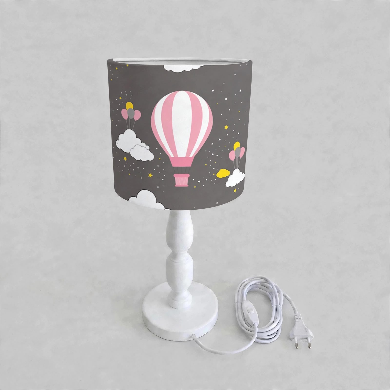 Minibabyrooms Pembe Uçan Balon Desenli Ahşap Oyma Ayak Abajur