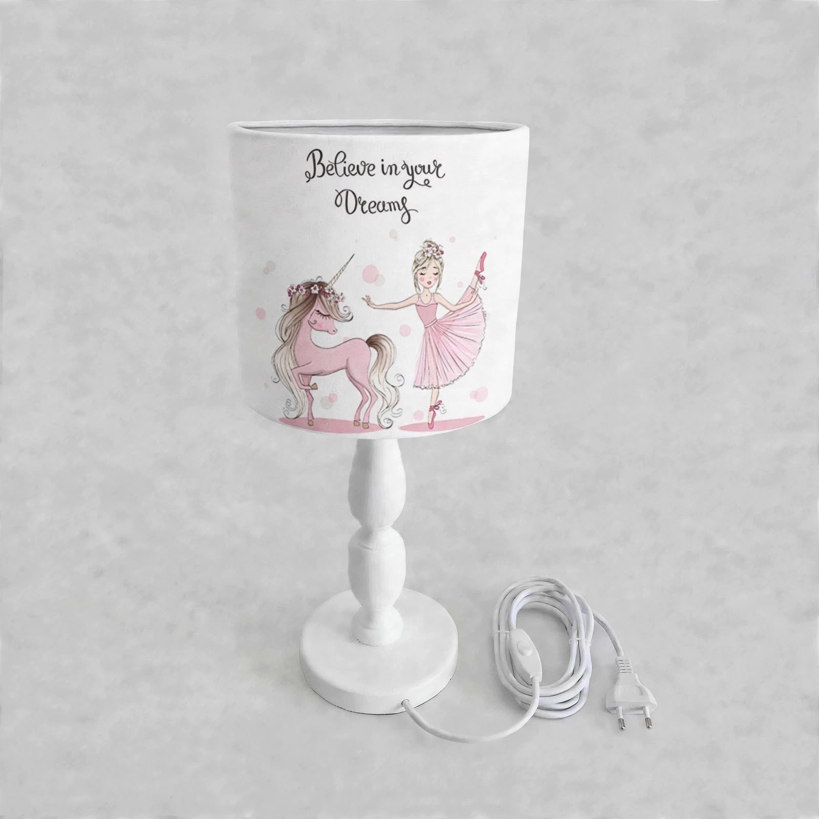 Minibabyrooms Unicorn ve Balerin Desenli Ahşap Oyma Ayak Abajur