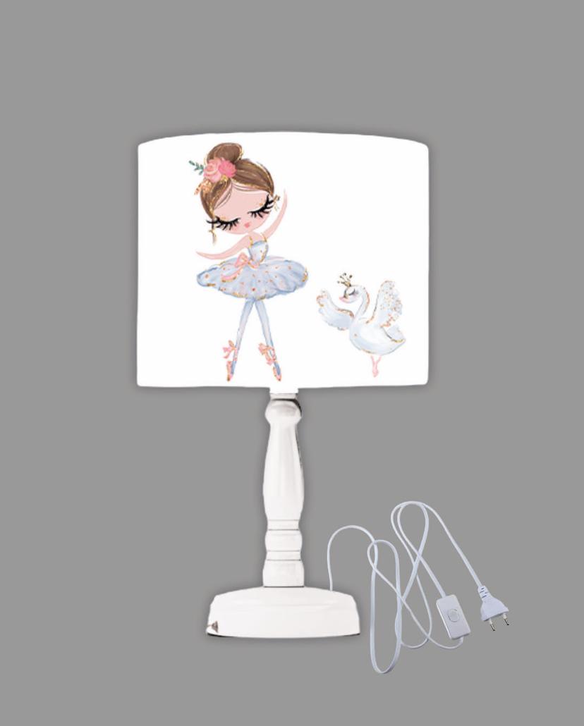 Minibabyrooms Prenses ve Kuğu Desenli Ahşap Oyma Ayak Abajur