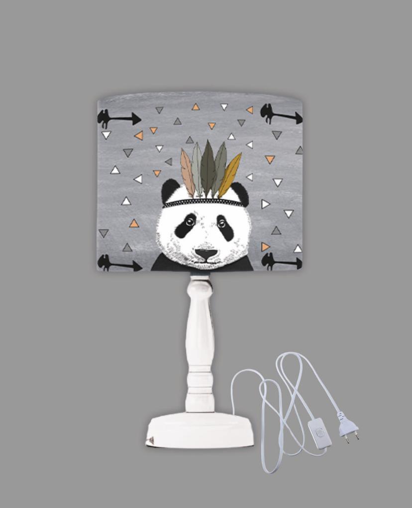 Minibabyrooms Kızılderili Panda Desenli Ahşap Oyma Ayak Abajur