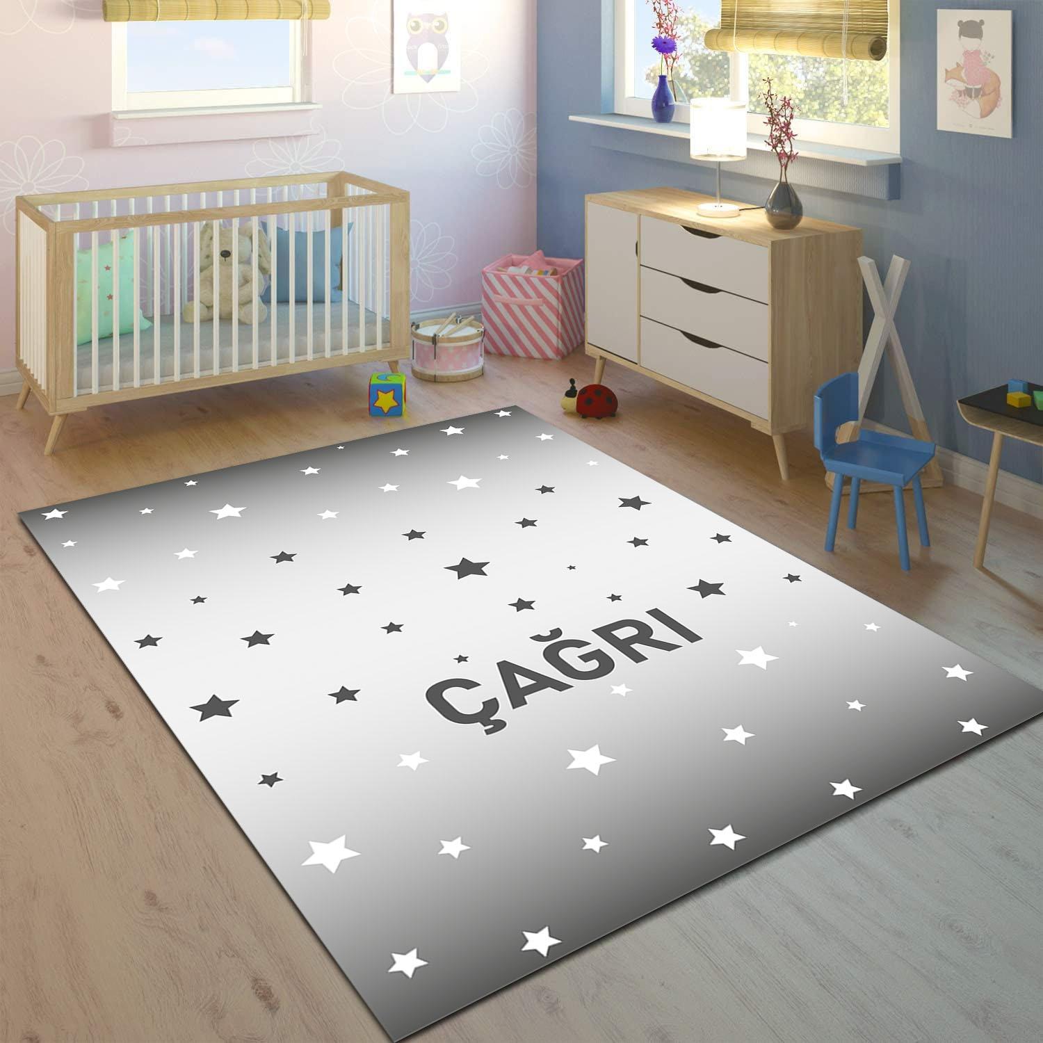 Minibabyrooms Gri YıldızlarDesenli Çocuk Odası Halısı