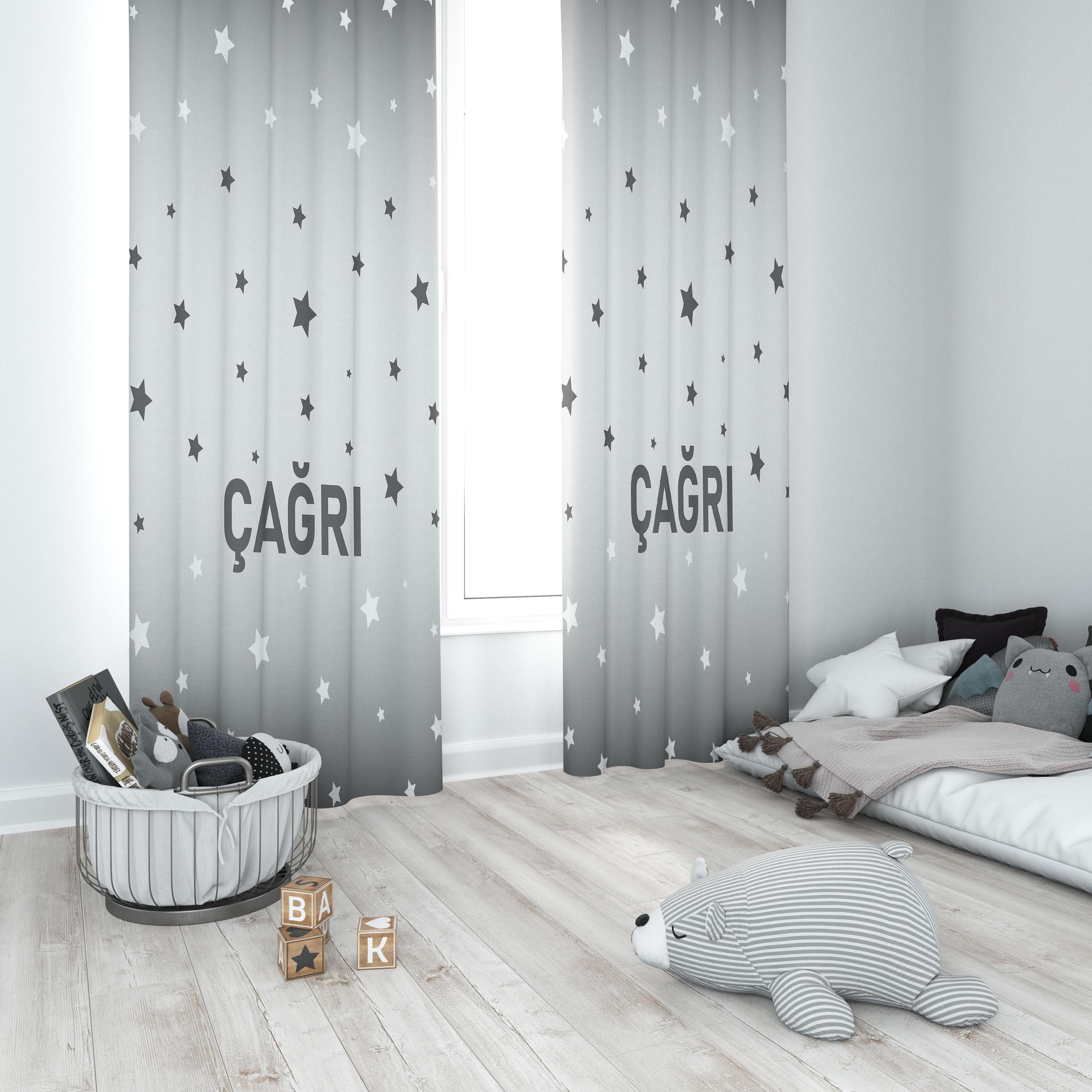 Minibabyrooms Gri Yıldızlar Temalı Fon Perde