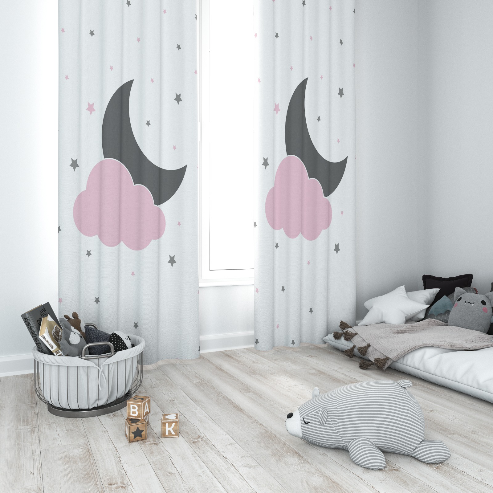 Minibabyrooms Ay Yıldız Bulut Temalı Fon Perde