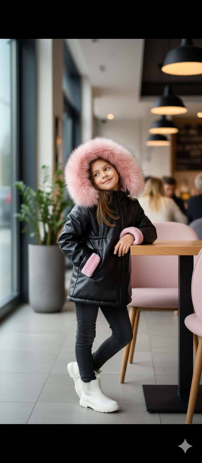 Kış Gözdesi Su Geçirmez Tam Kalıplı Polarlı  Kız Çocuk Montu