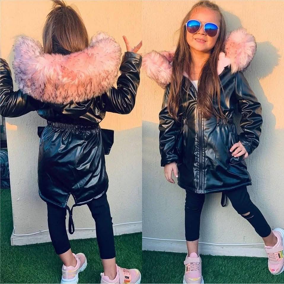 Kış Gözdesi Su Geçirmez Tam Kalıplı Polarlı  Kız Çocuk Montu