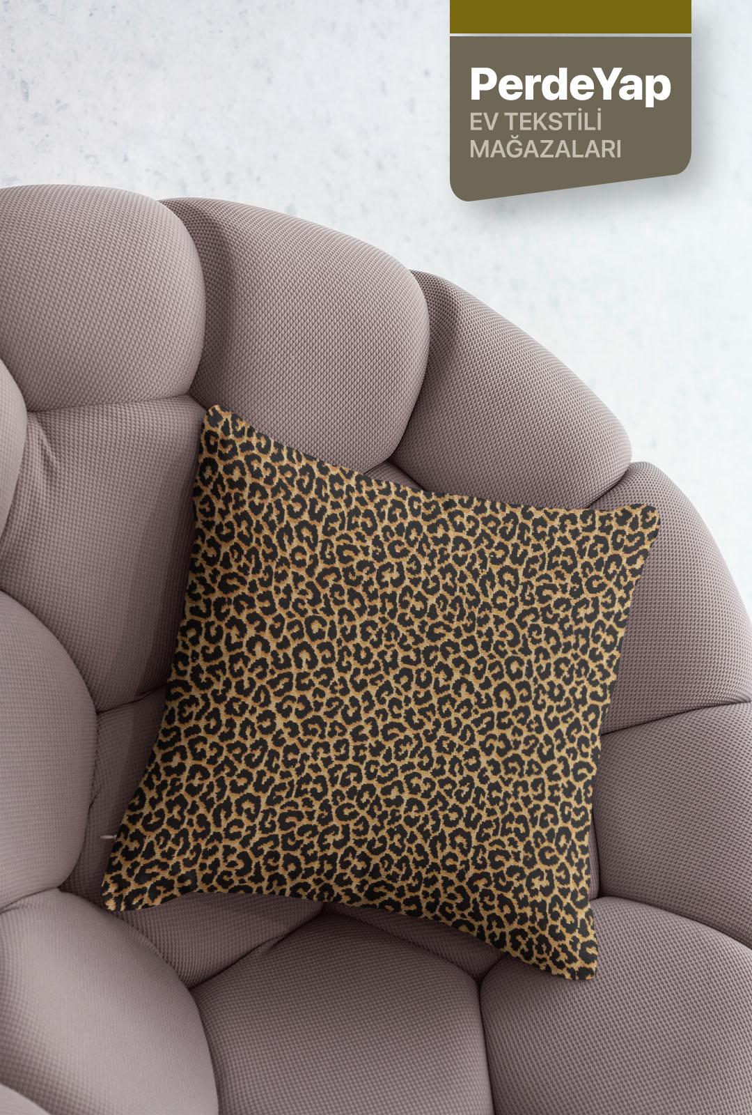 Leopar Desenli 4'lü Dijital Baskılı Kırlent Kılıfı 43 x 43 Cm Bej - Kahverengi 069