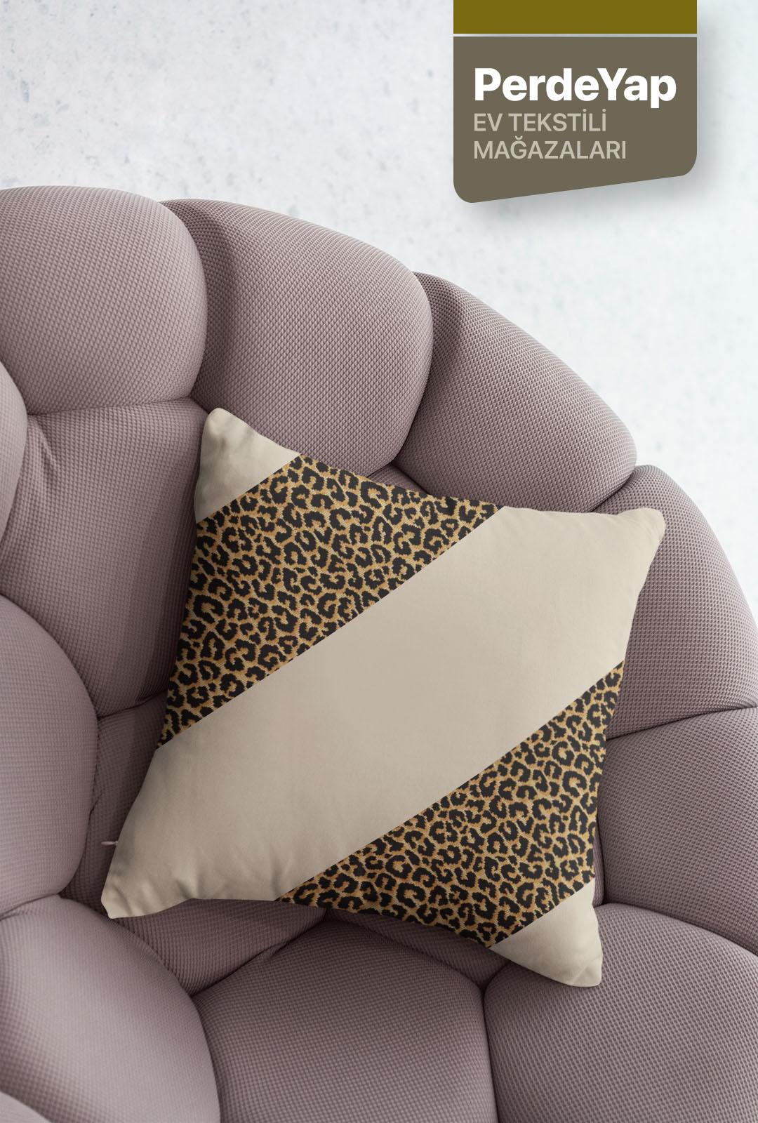 Leopar Desenli 4'lü Dijital Baskılı Kırlent Kılıfı 43 x 43 Cm Bej - Kahverengi 069