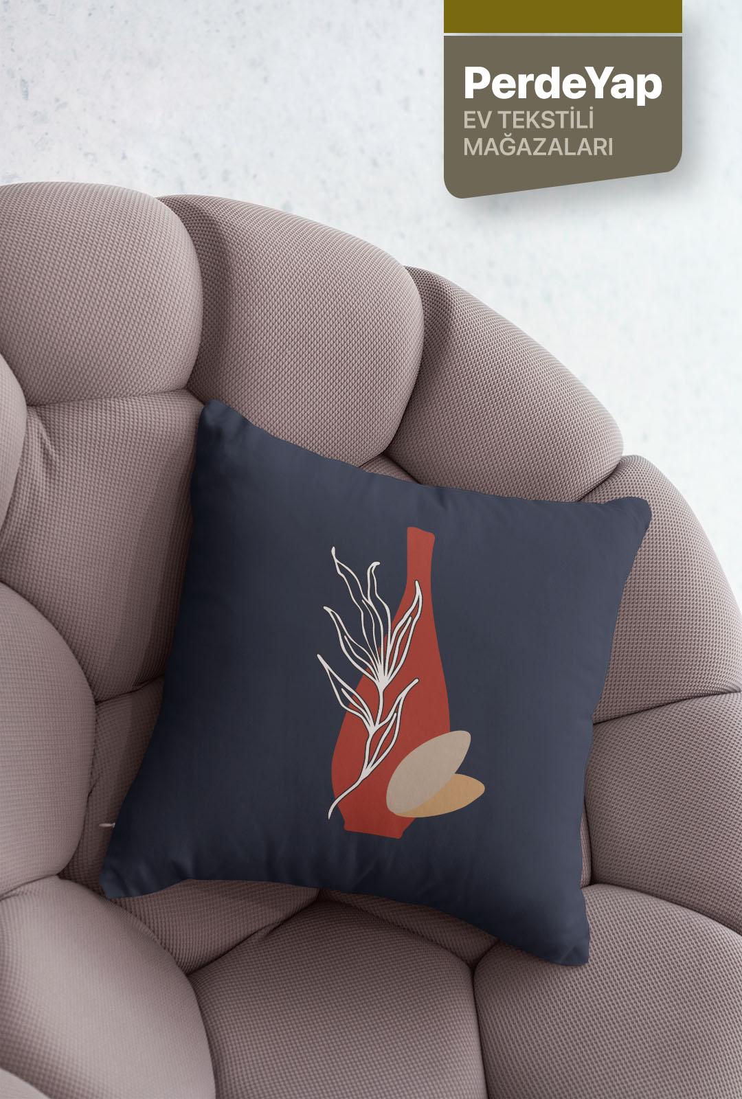 Lacivert Kiremit Sürrealist Çiçekler Desenli 4lü Dijital Baskılı Kırlent Yastık Kılıfı 43x43 Cm 004