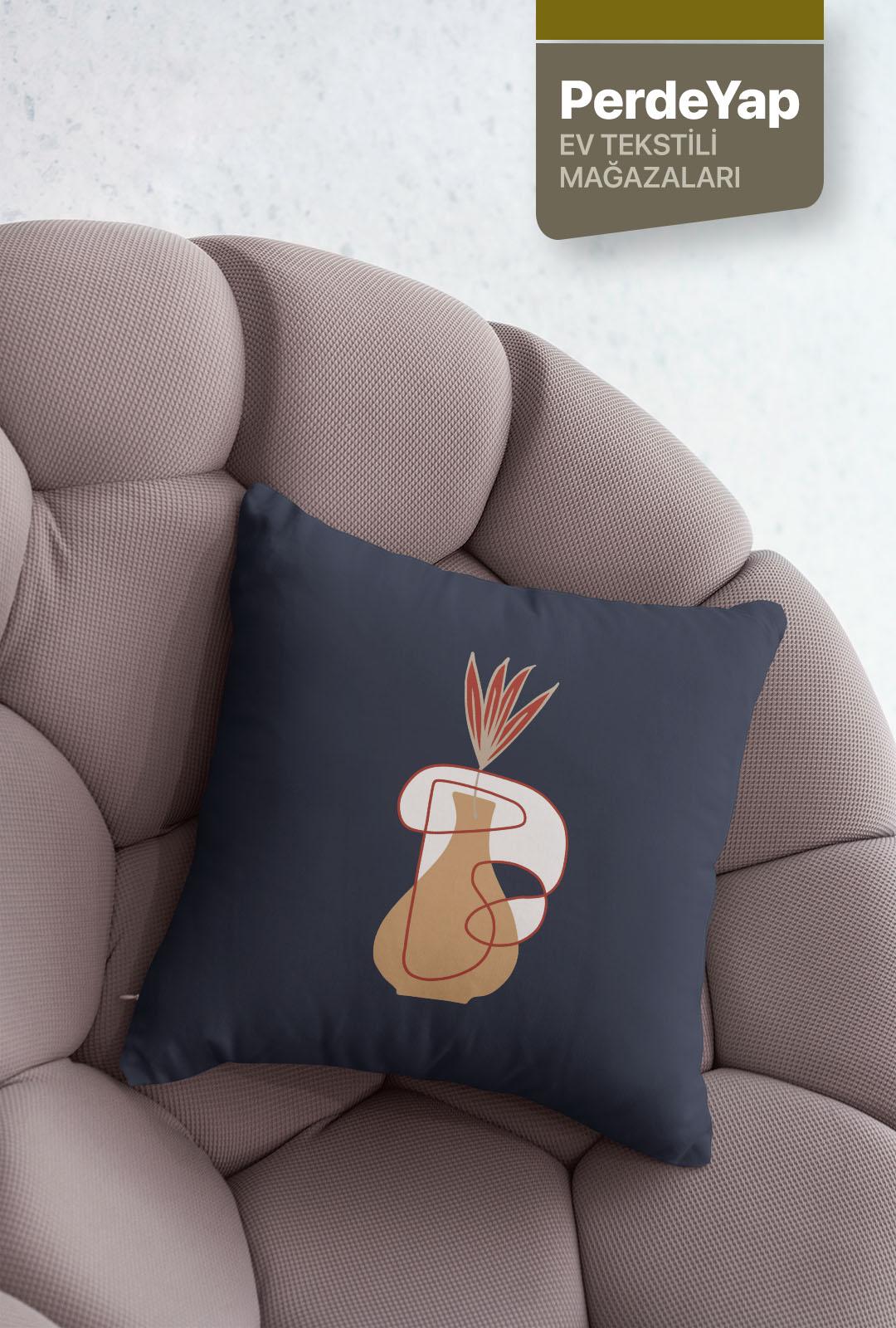 Lacivert Kiremit Sürrealist Çiçekler Desenli 4lü Dijital Baskılı Kırlent Yastık Kılıfı 43x43 Cm 004