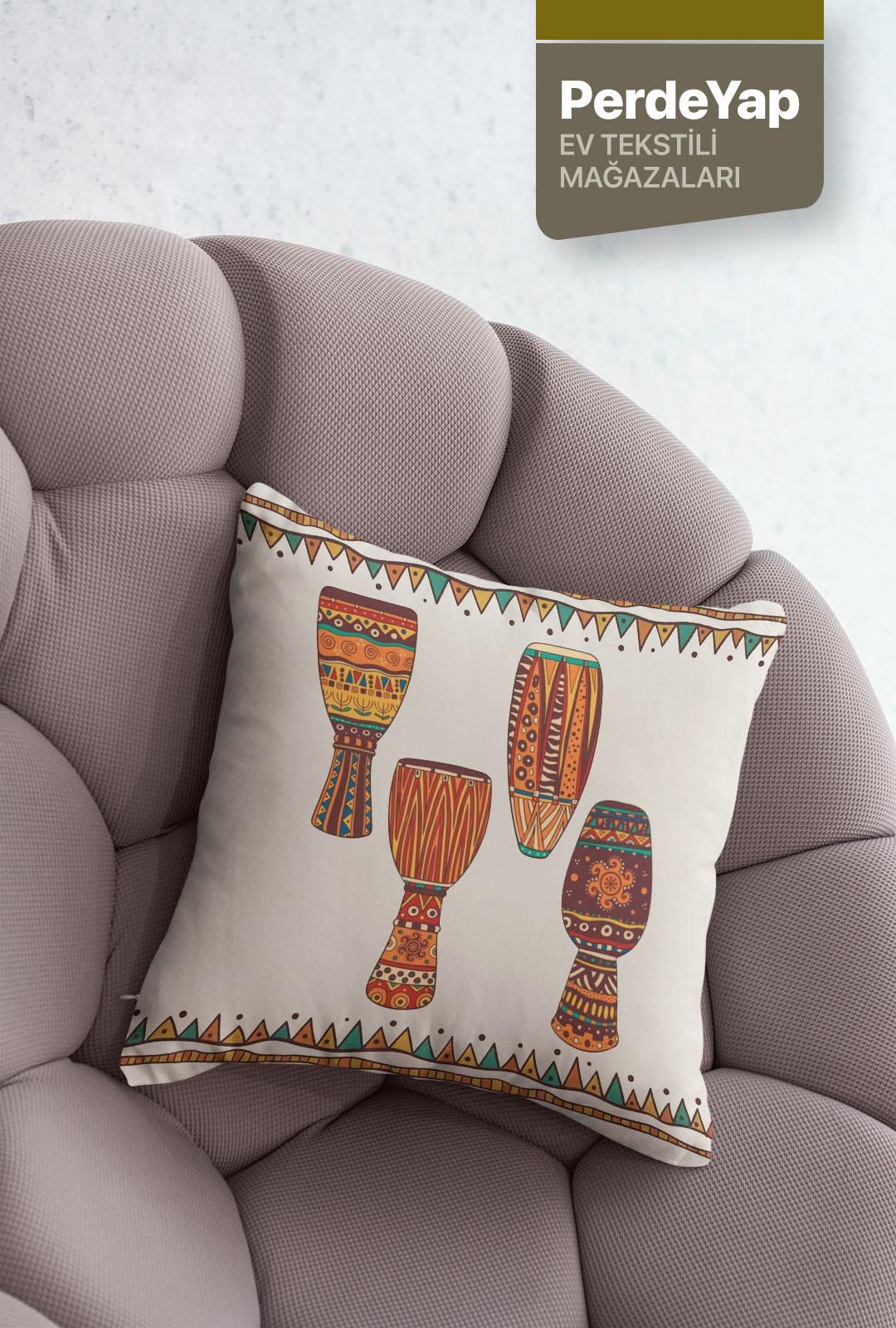 Afrika Sanatı Motifleri Desenli 4lü Dijital Baskılı Dekoratif Kırlent Kılıfı 43 X 43 Cm Bej 050