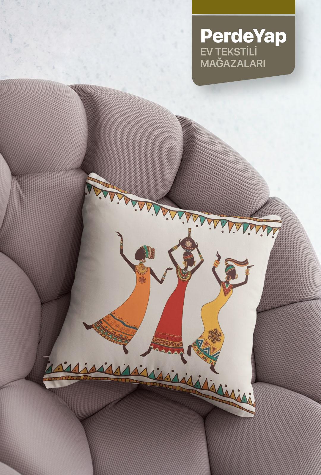 Afrika Sanatı Motifleri Desenli 4lü Dijital Baskılı Dekoratif Kırlent Kılıfı 43 X 43 Cm Bej 050