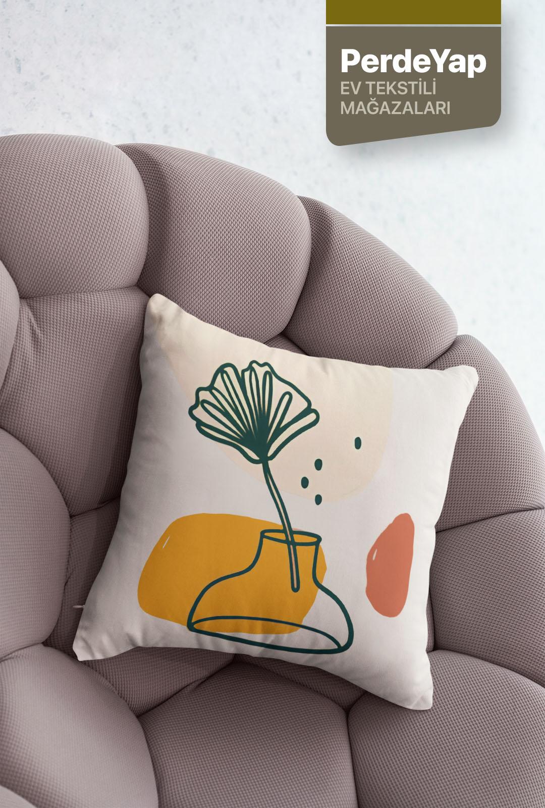 Hayali Gerçeküstü Çiçekler ve Vazo Desenli 4lü Dijital Baskılı Kırlent Yastık Kılıfı 43x43 Cm 027