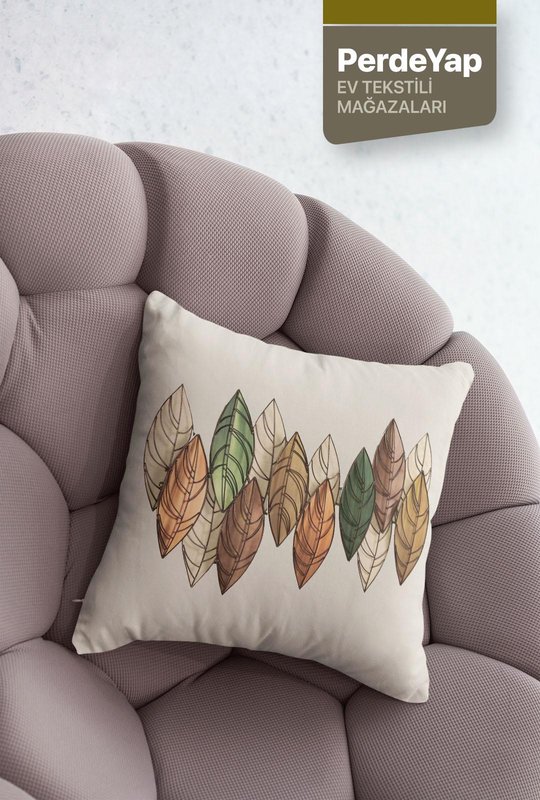 Sonbahar Yaprakları Desenli Dijital Baskılı 4'lü Kırlent Kılıfı - 43x43 Cm Bej-kahverengi 059