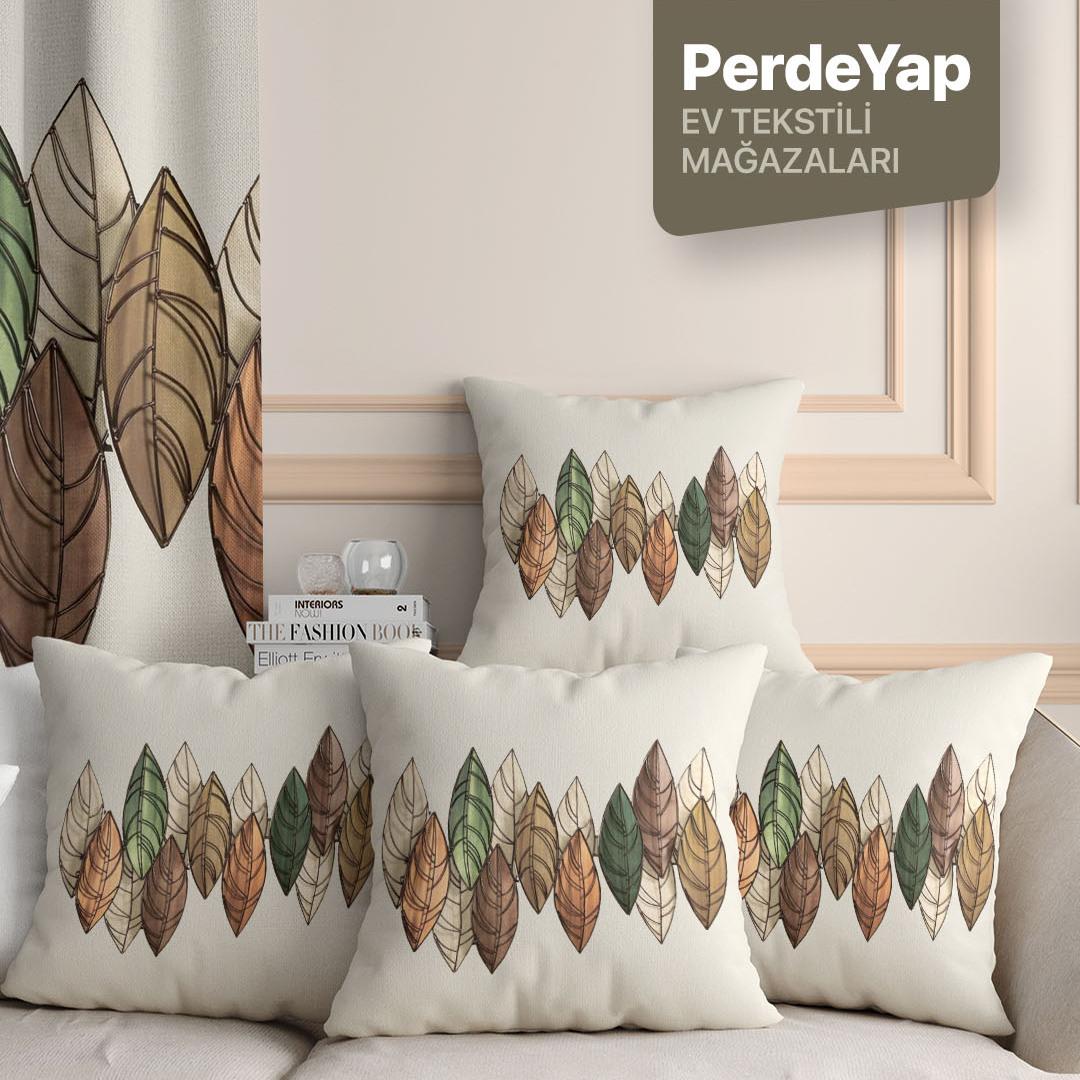 Sonbahar Yaprakları Desenli Dijital Baskılı 4'lü Kırlent Kılıfı - 43x43 Cm Bej-kahverengi 059
