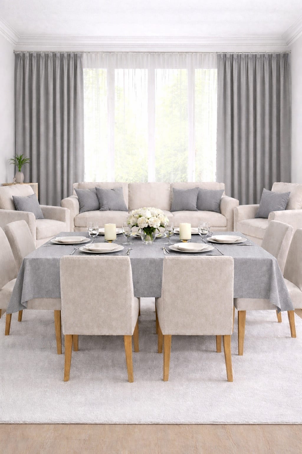 PerdeYap Kadife Dokulu Gri Renk Masa Örtüsü