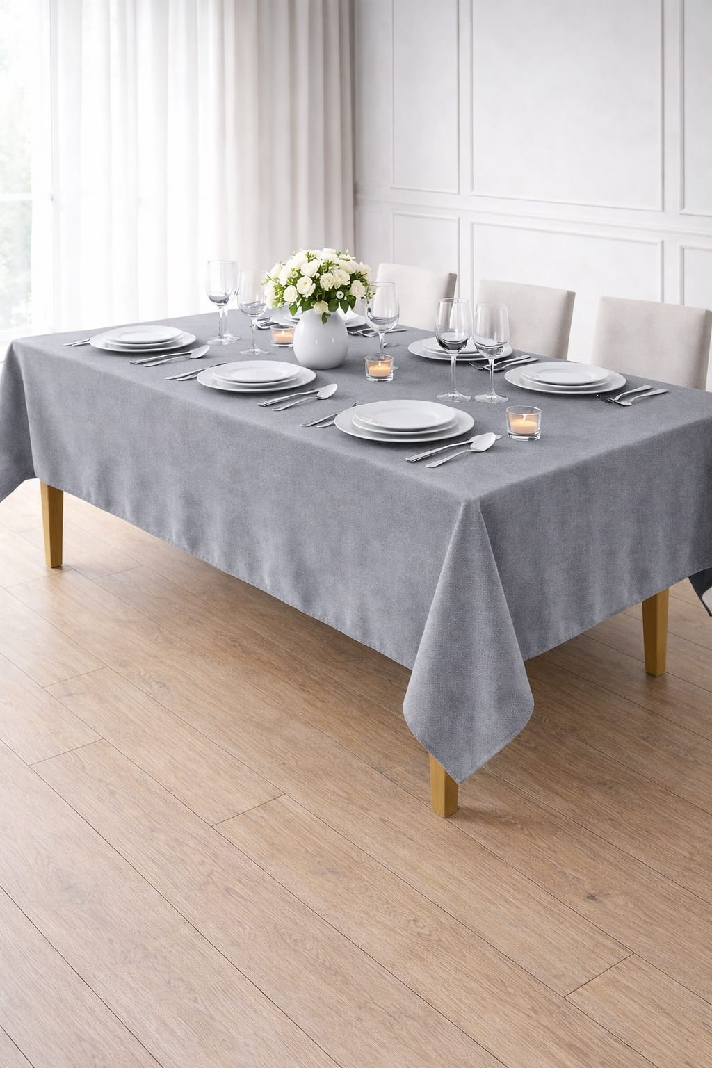 PerdeYap Kadife Dokulu Gri Renk Masa Örtüsü