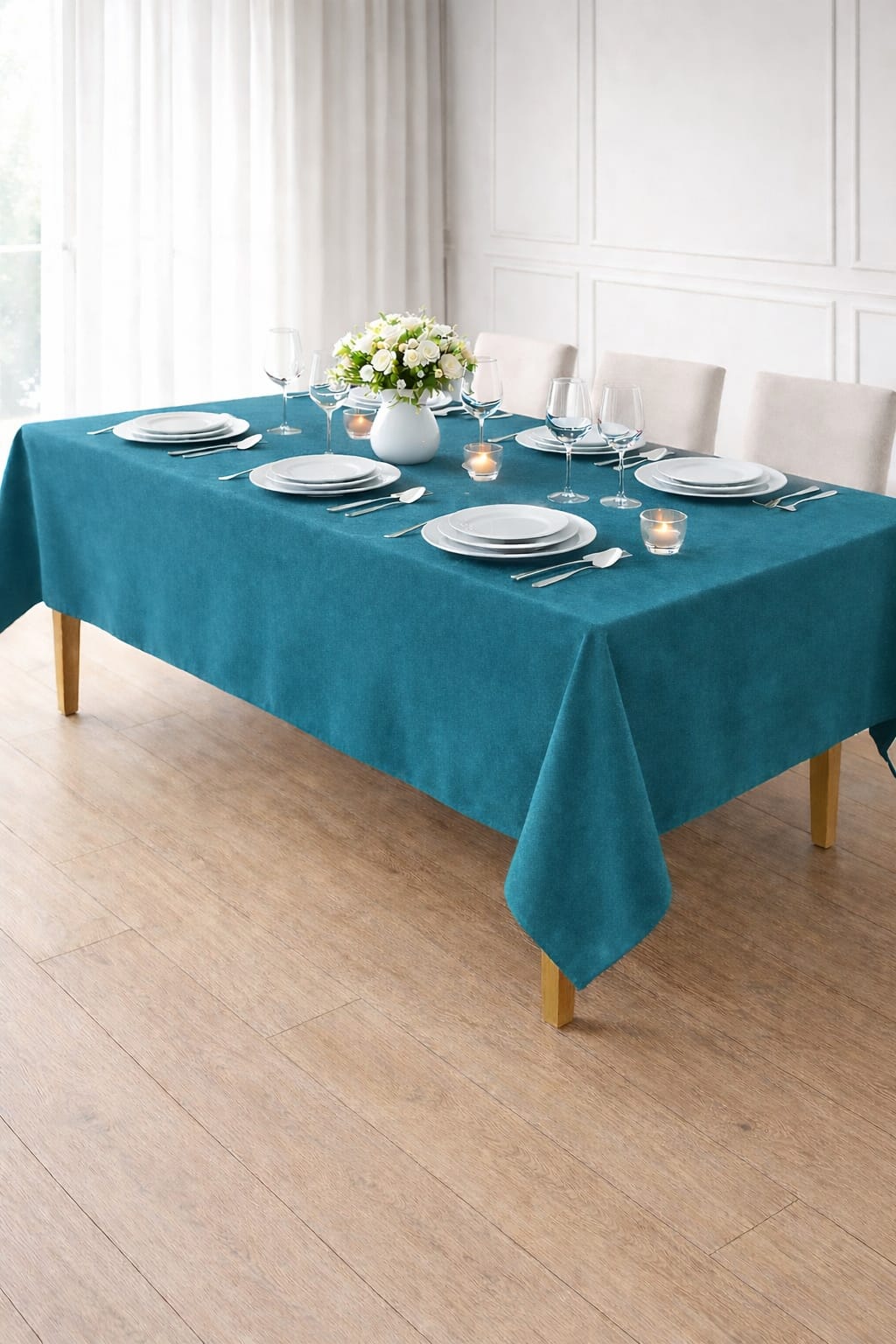 PerdeYap Kadife Dokulu Petrol Renk Masa Örtüsü