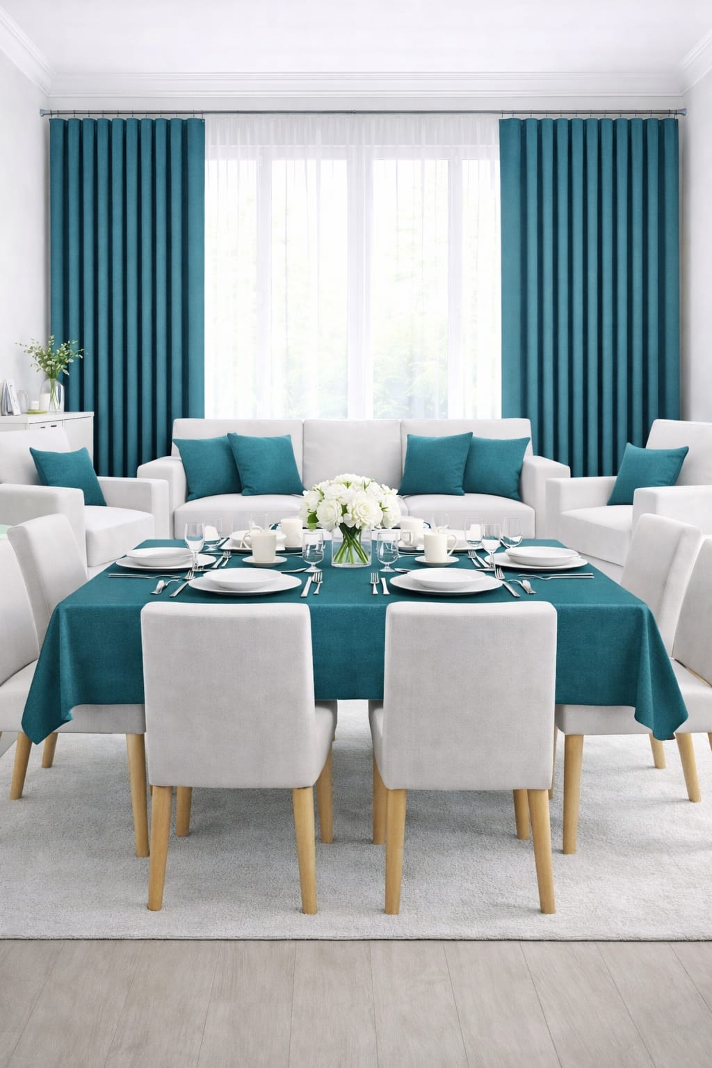 PerdeYap Kadife Dokulu Petrol Renk Masa Örtüsü