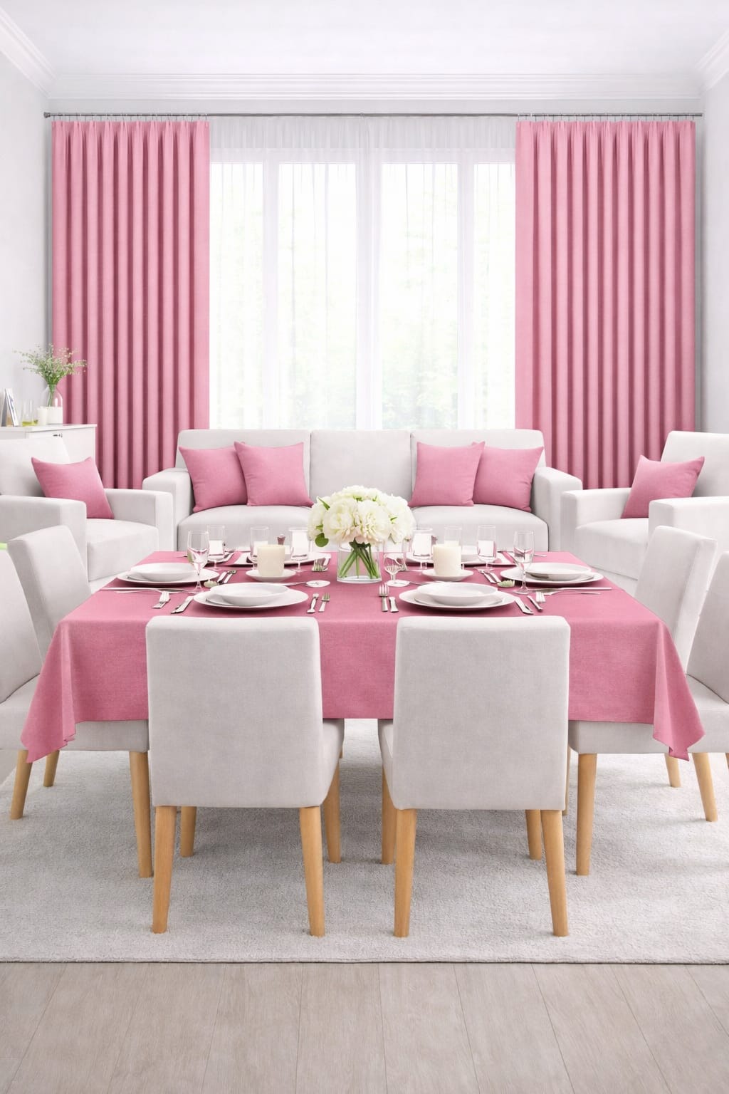 PerdeYap Kadife Dokulu Açık Gülkurusu Renk Masa Örtüsü