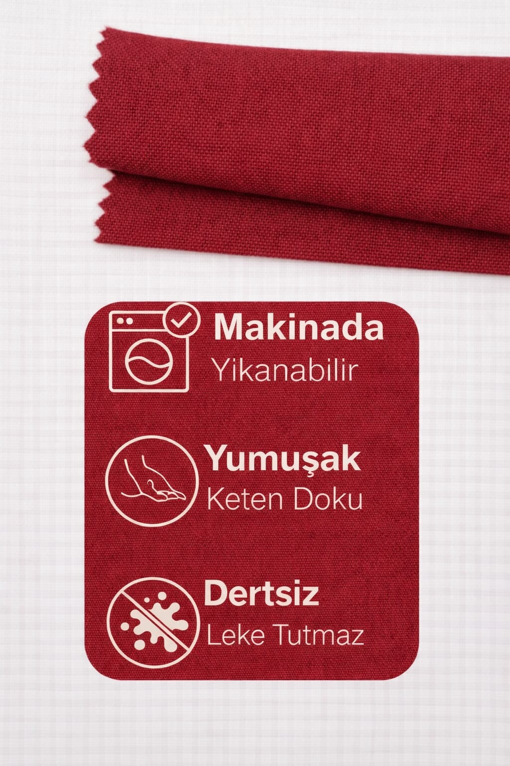 PerdeYap Bordo Ada Fon Perde Tek Kanat 1/3 Sık Pile