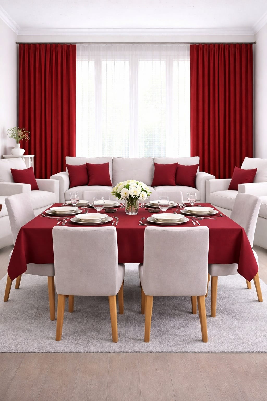 PerdeYap Kadife Dokulu Bordo Renk Masa Örtüsü